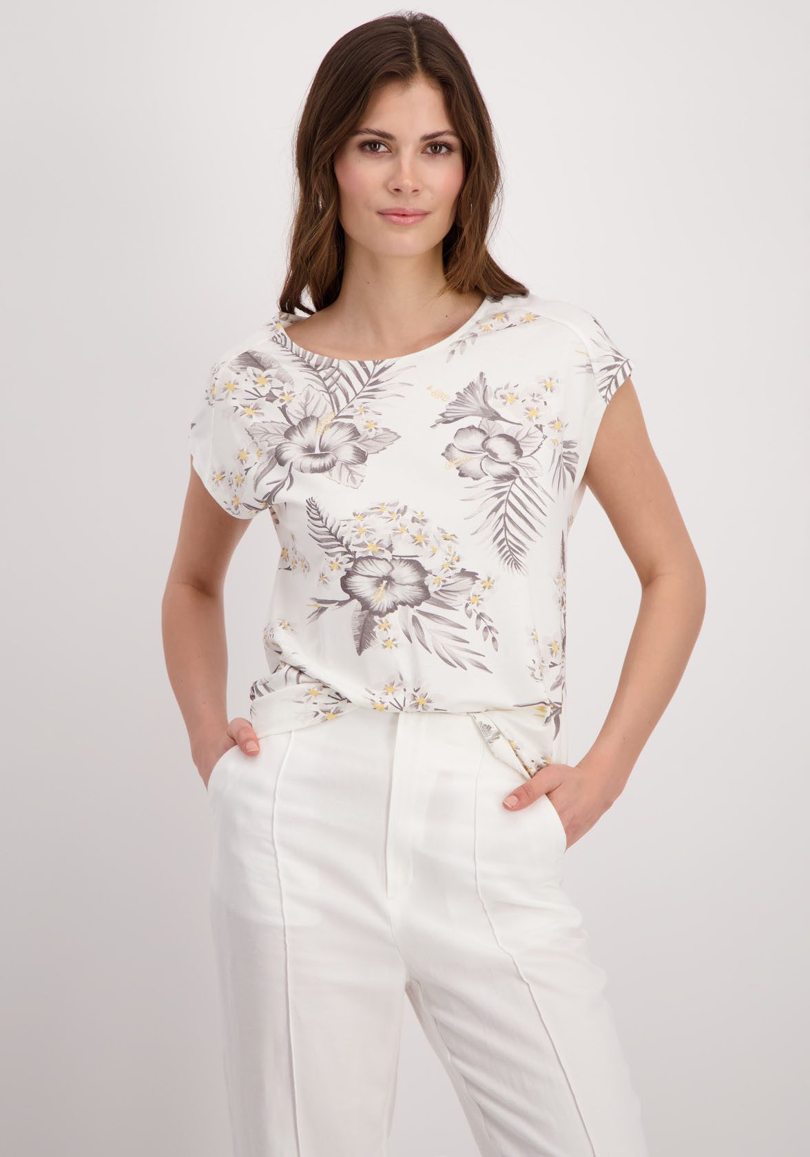 Monari Shirt met ronde hals met bloemmotief