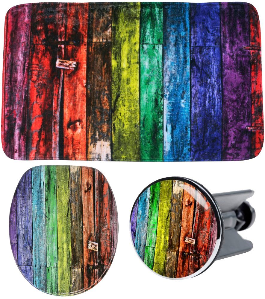 Sanilo Sets badkameraccessoires Rainbow bestaand uit toiletzitting, badmat en wastafelplug (complete set, 3-delig)