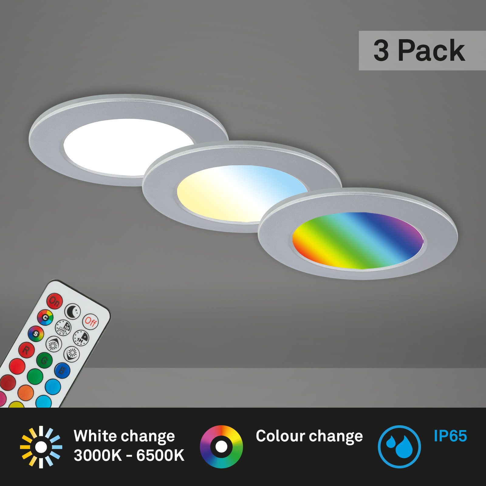 Briloner Leuchten Ledinbouwlamp 3-pack LED inbouwlampen RGB-CCT, chroom-mat 3-delige set led inbouwspots plafond, rgb inbouwlampen cct, led bad