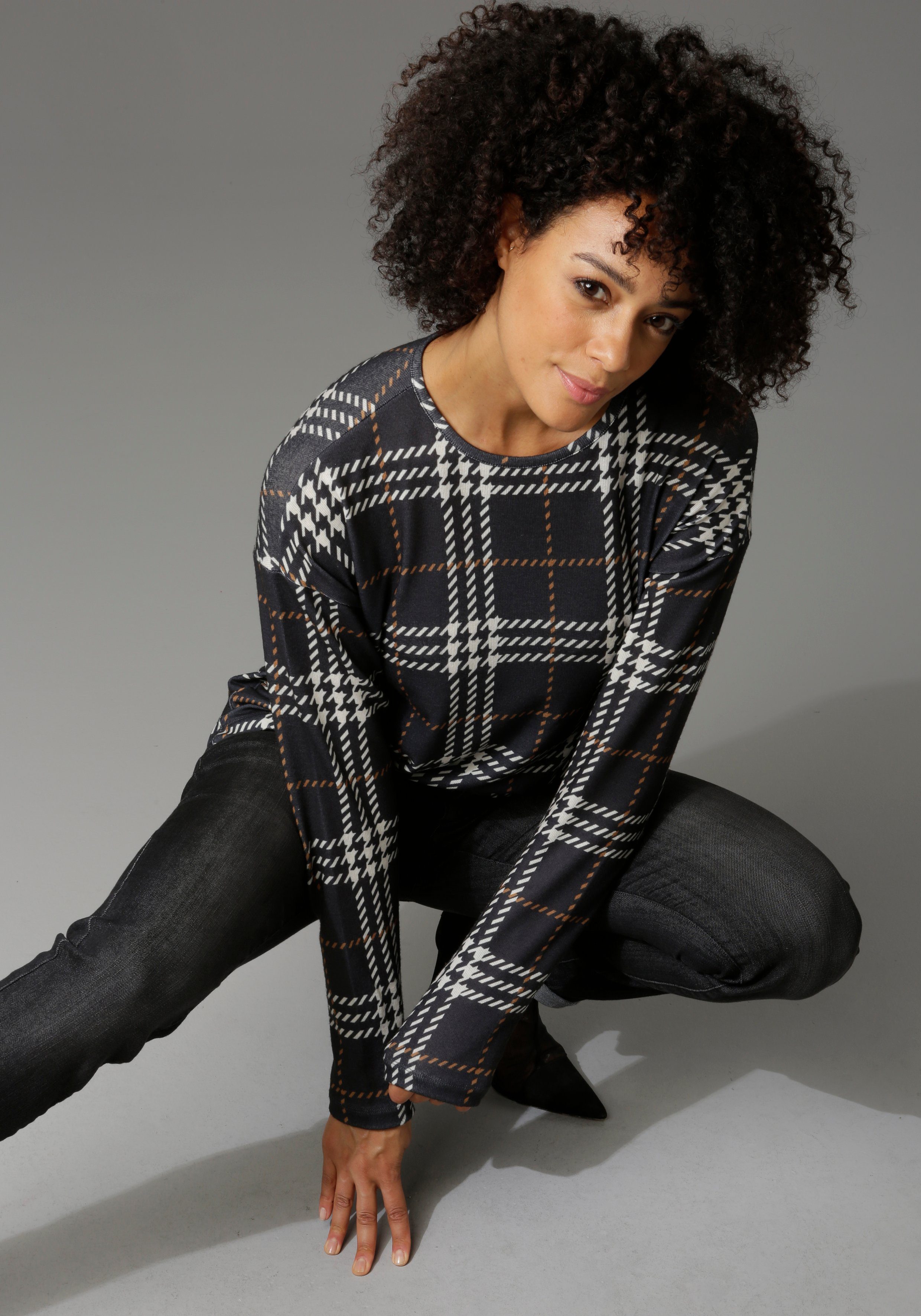 Aniston CASUAL Sweatshirt met ruitdessin