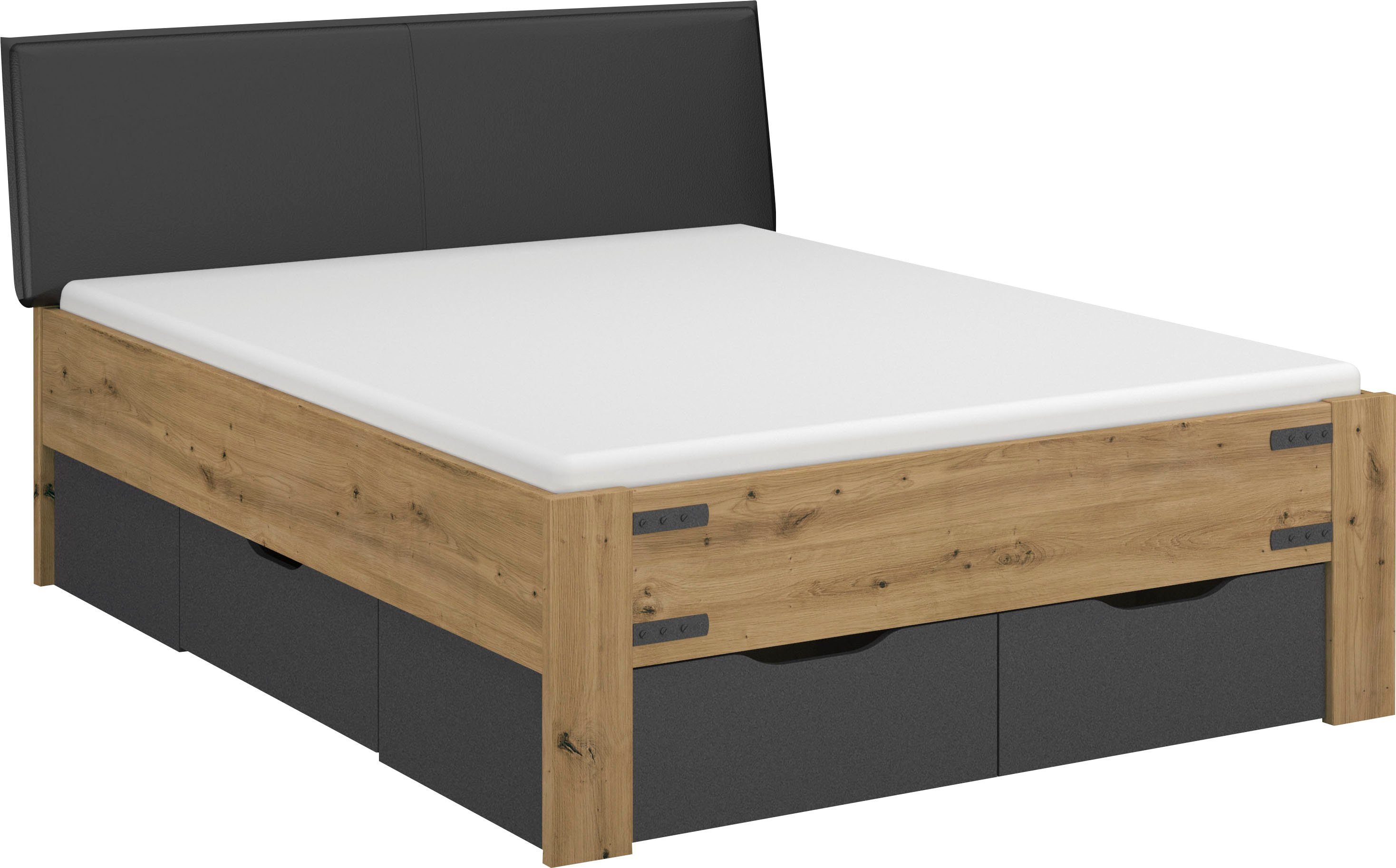 rauch Ledikant met bergruimte Birmingham met bekleed hoofdbord in imitatieleer bedden bruin