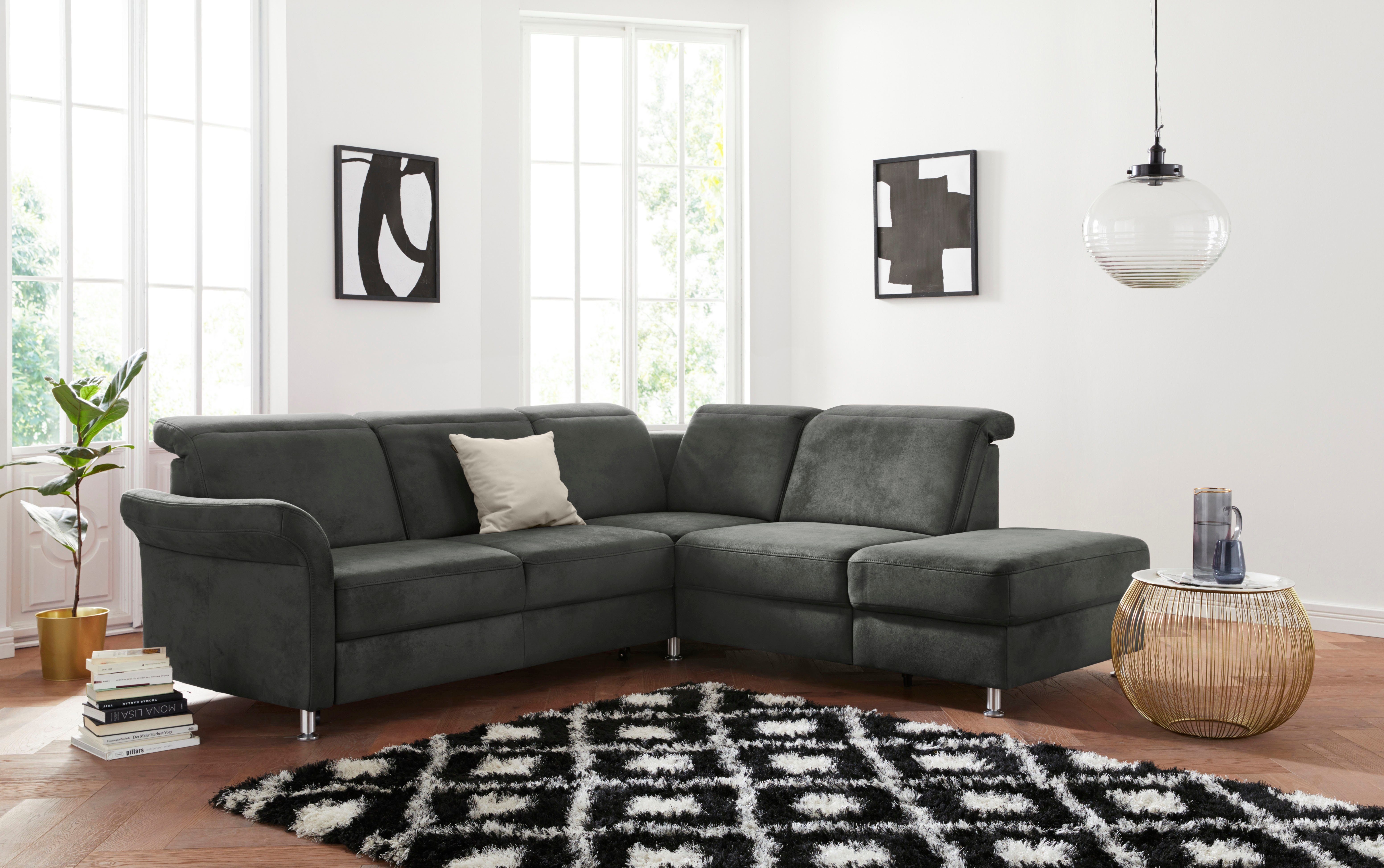 sit&more Hoekbank Darwin L-vorm met binnenvering, naar keuze met verstelbare hoofdsteun, slaapfunctie grijs, hoekbanken, 249 cm