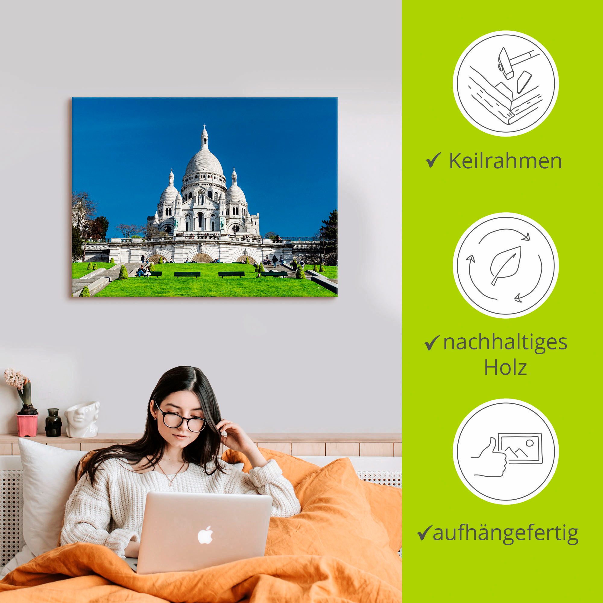 Artland Artprint op linnen Parijs Sacre Coeur gespannen op een spieraam