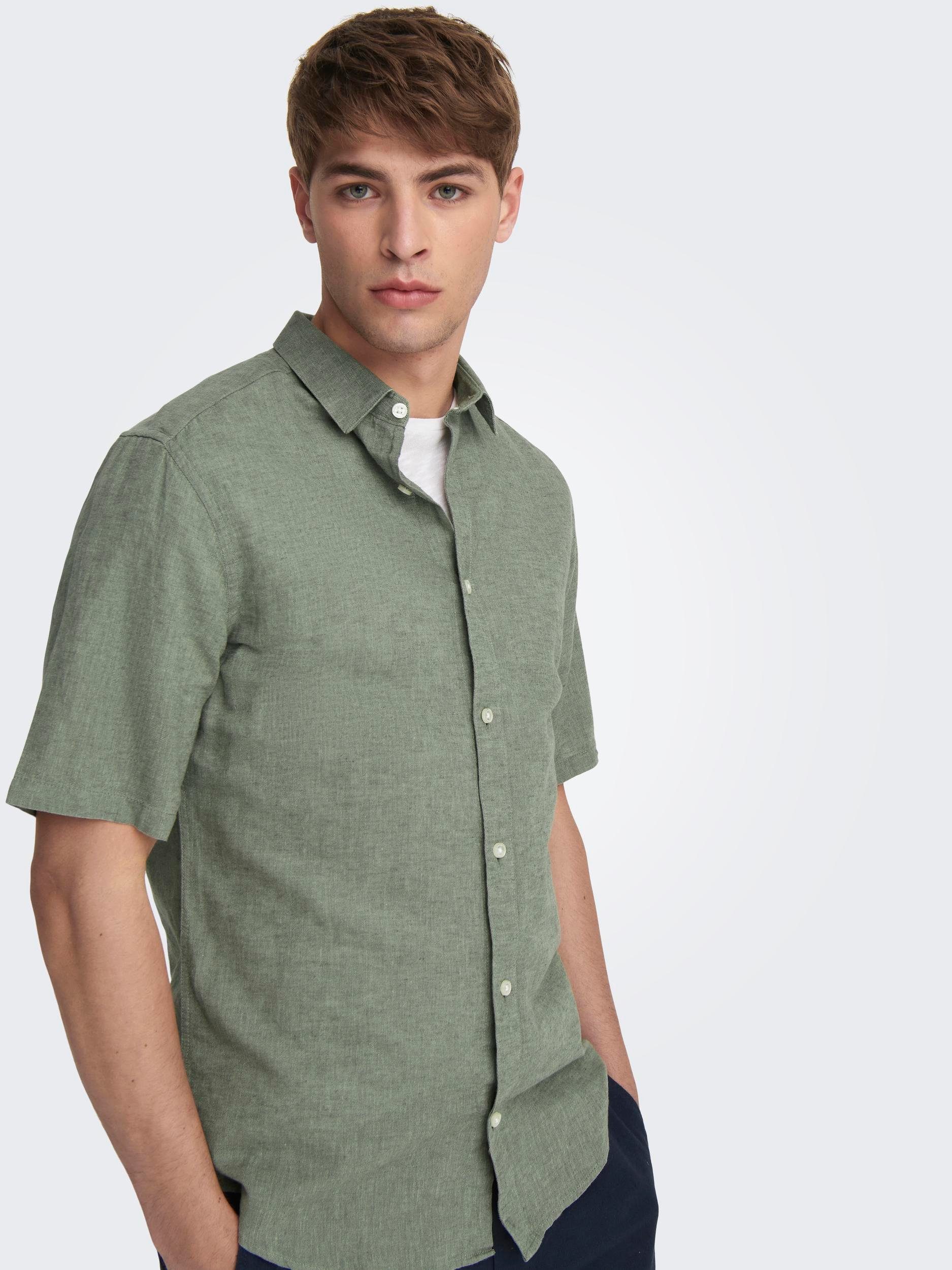 ONLY & SONS Overhemd met korte mouwen ONSCAIDEN SS SOLID LINEN SHIRT NOOS