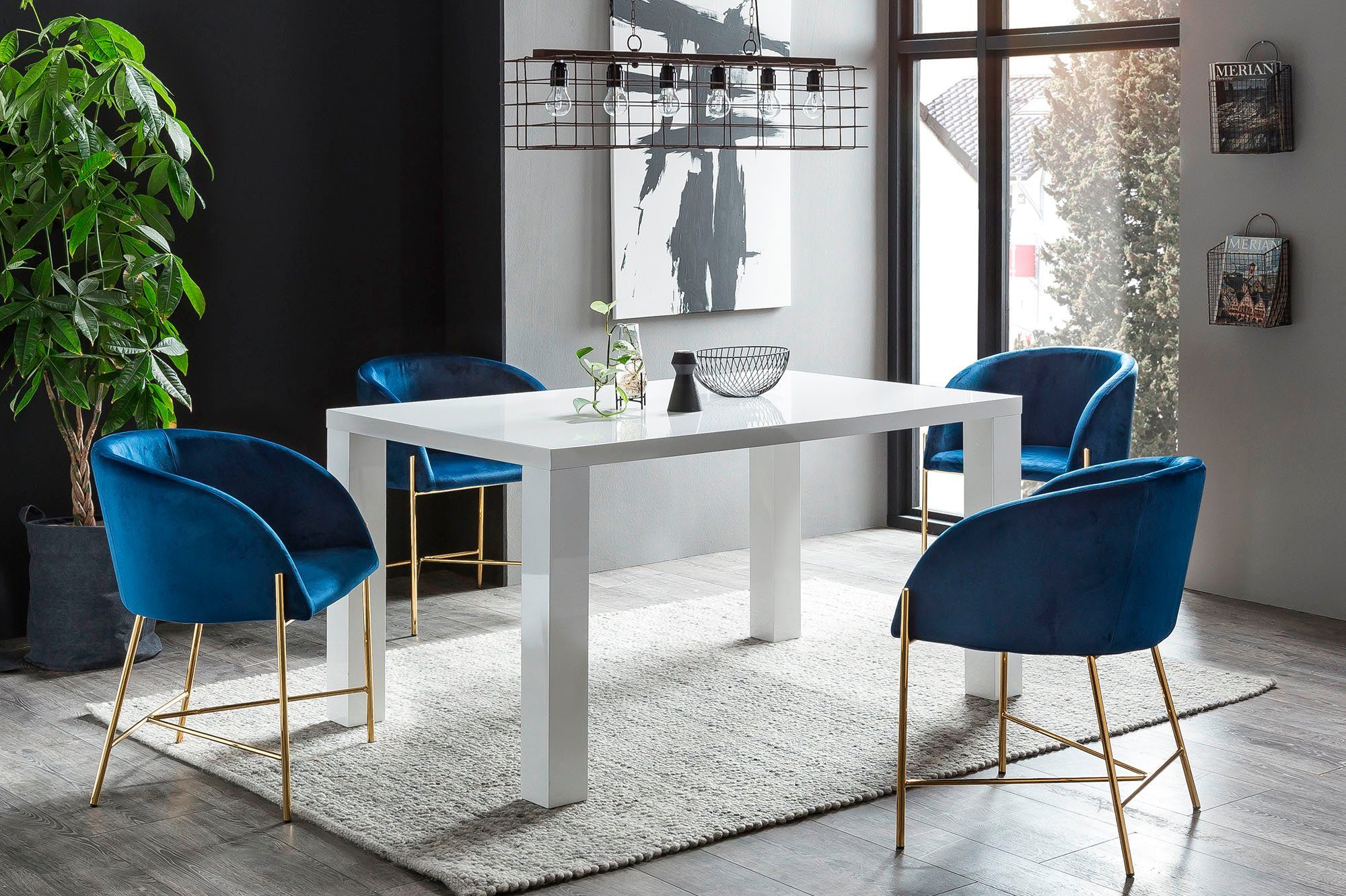 SalesFever Eethoek bestaand uit 4 moderne beklede stoelen en een 160 cm brede tafel (set, 5-delig)