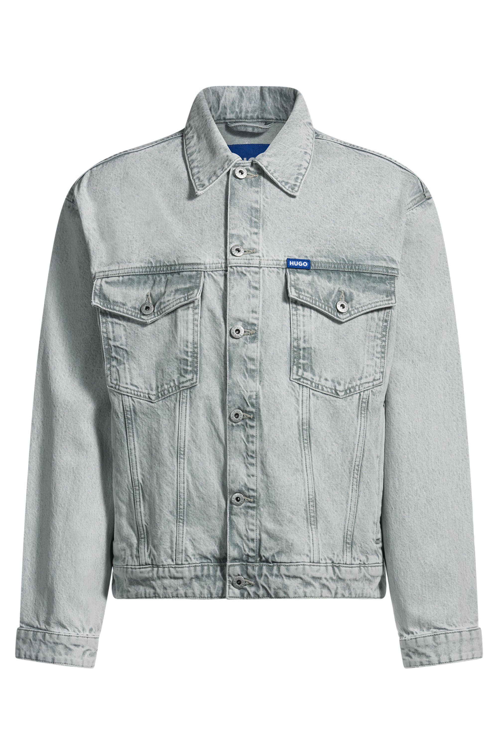 HUGO Blue Jeansjack Dex met lederen boss badge