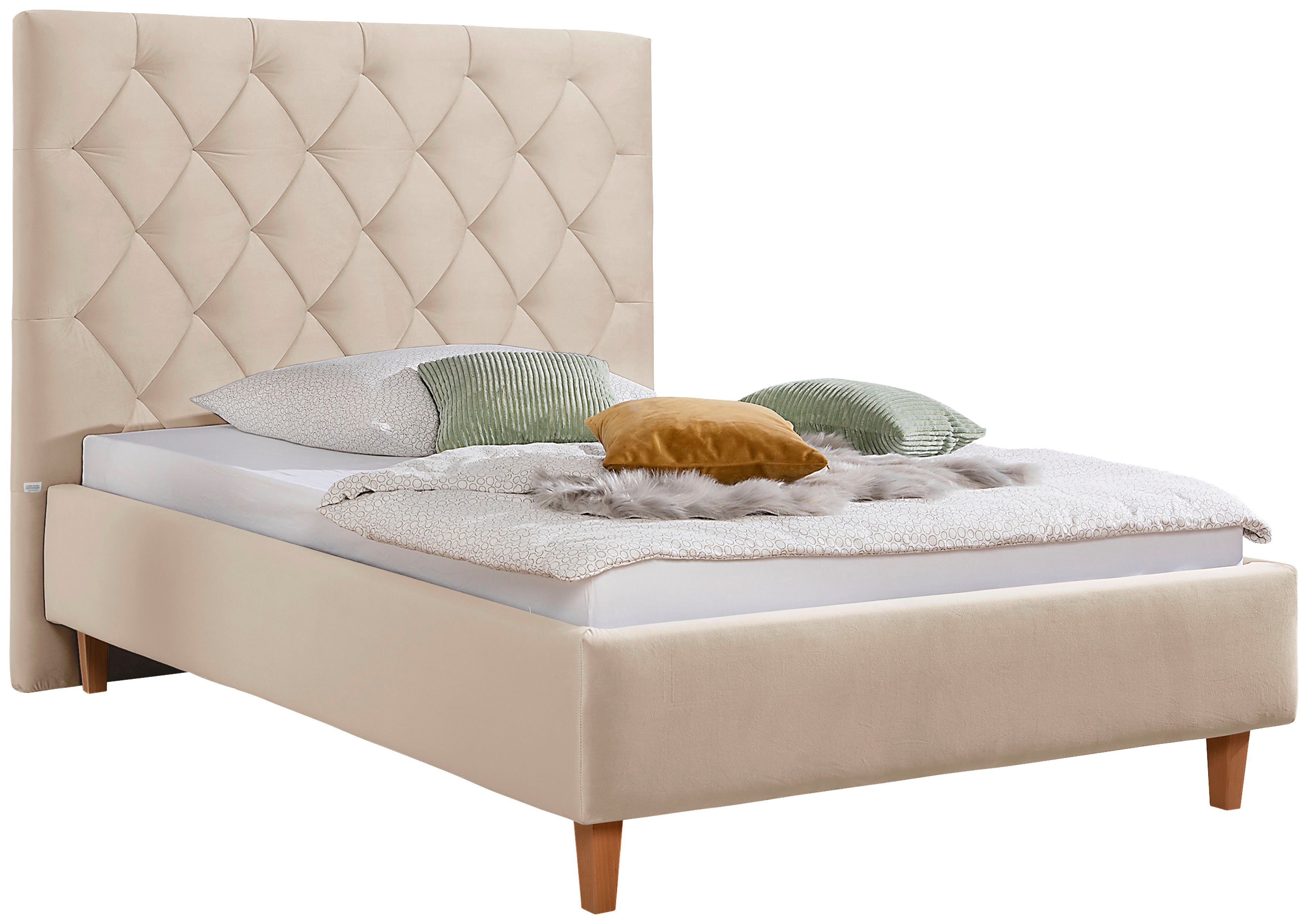 Home affaire Gestoffeerd bed Sunley 140 Kruisstiksel, hoofdbordhoogte 142 cm, zonder of met matras/lattenbodem