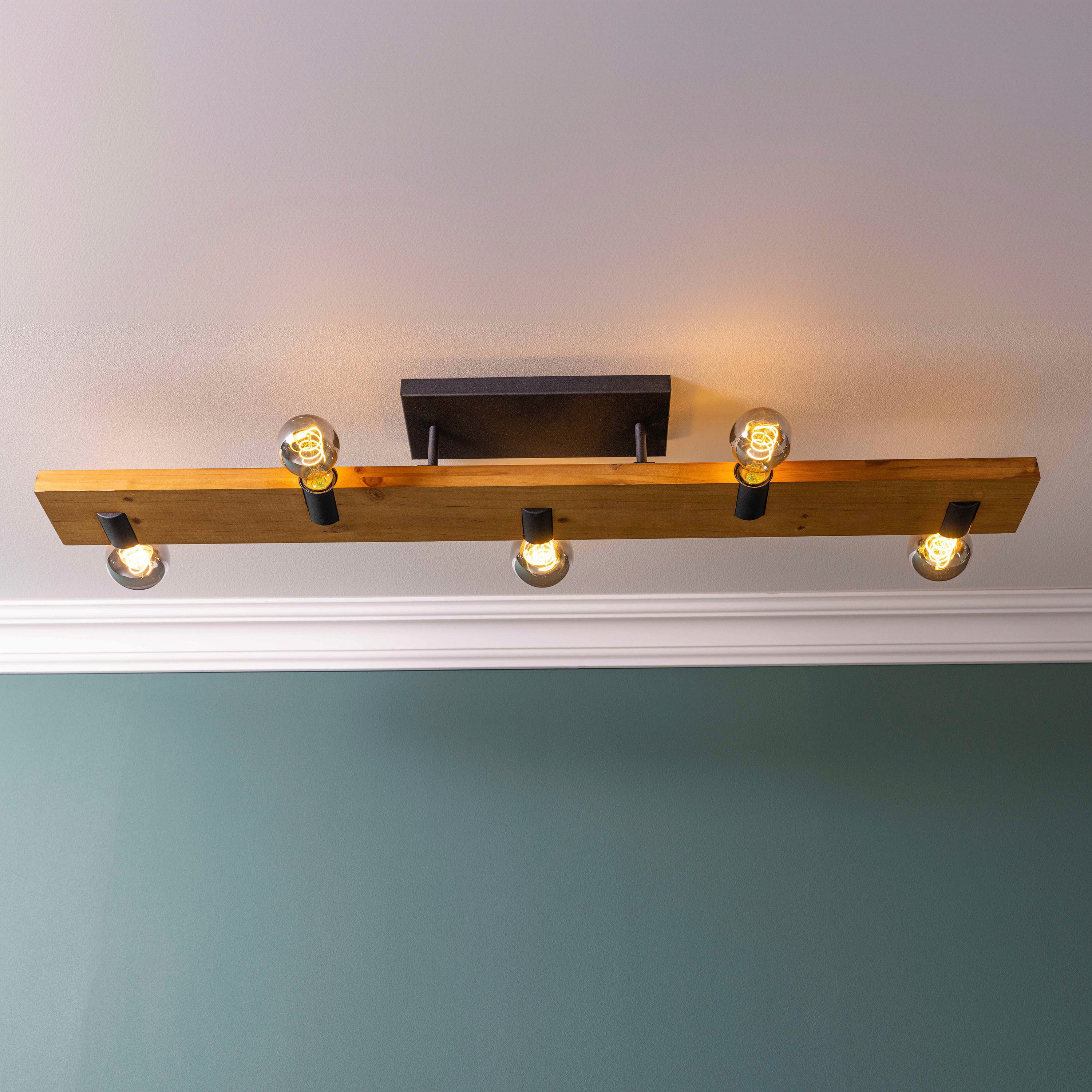 Brilliant Leuchten Plafondlamp Mertes Plafondlamp, E27, 115 x 12,5 cm, hout/metaal, bruin/zwart (1 stuk)