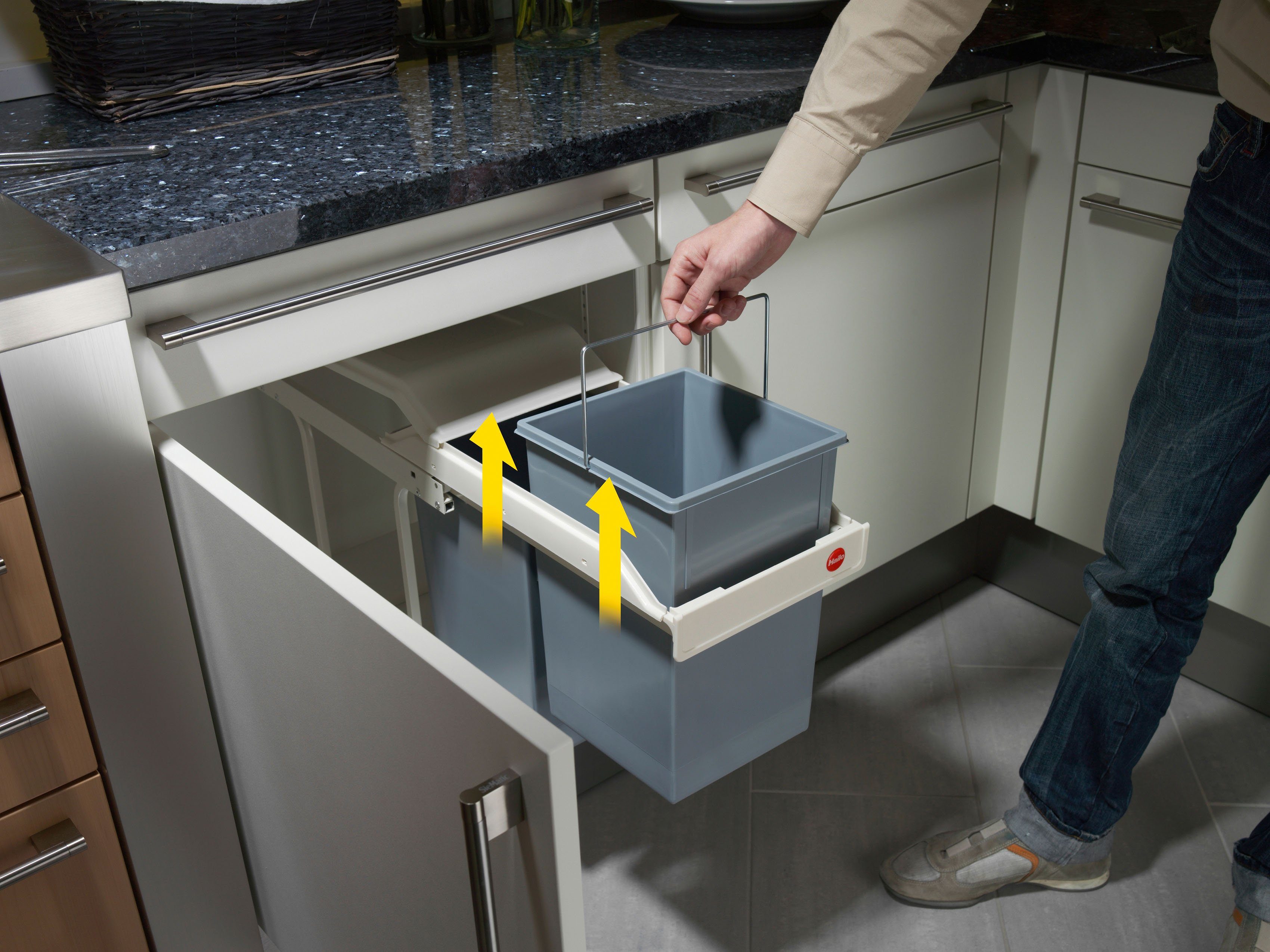 Hailo Inbouwprullenbak Multi-box duo L 28 liter, grijs, kunststof binnenemmer, made in germany