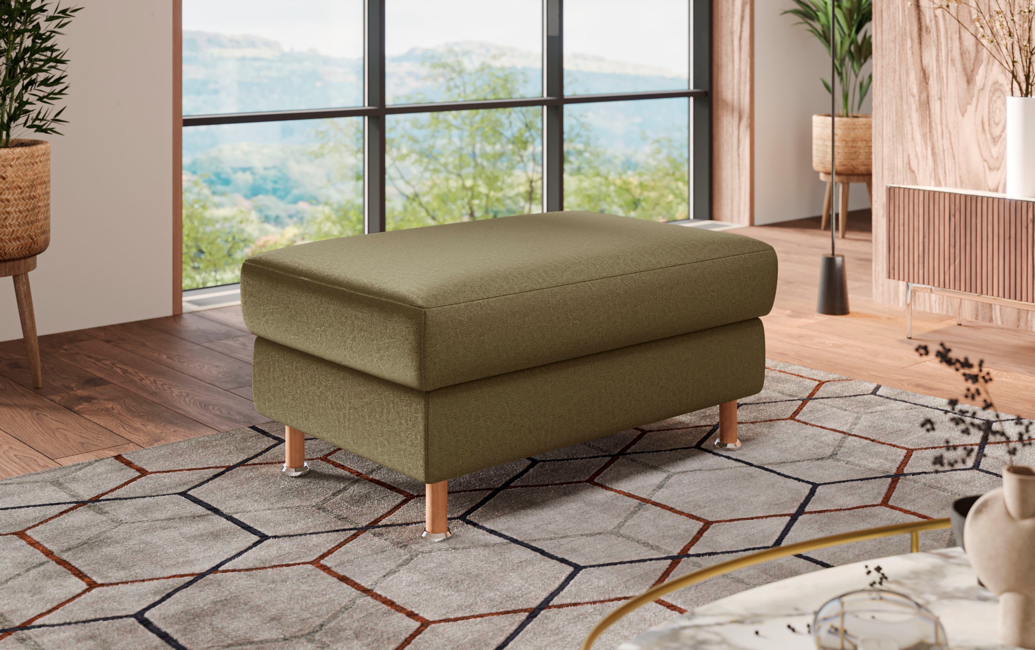 Home affaire Hocker Calypso Houten poten met metalen plaat hockers maat Luxe-microvezel groen