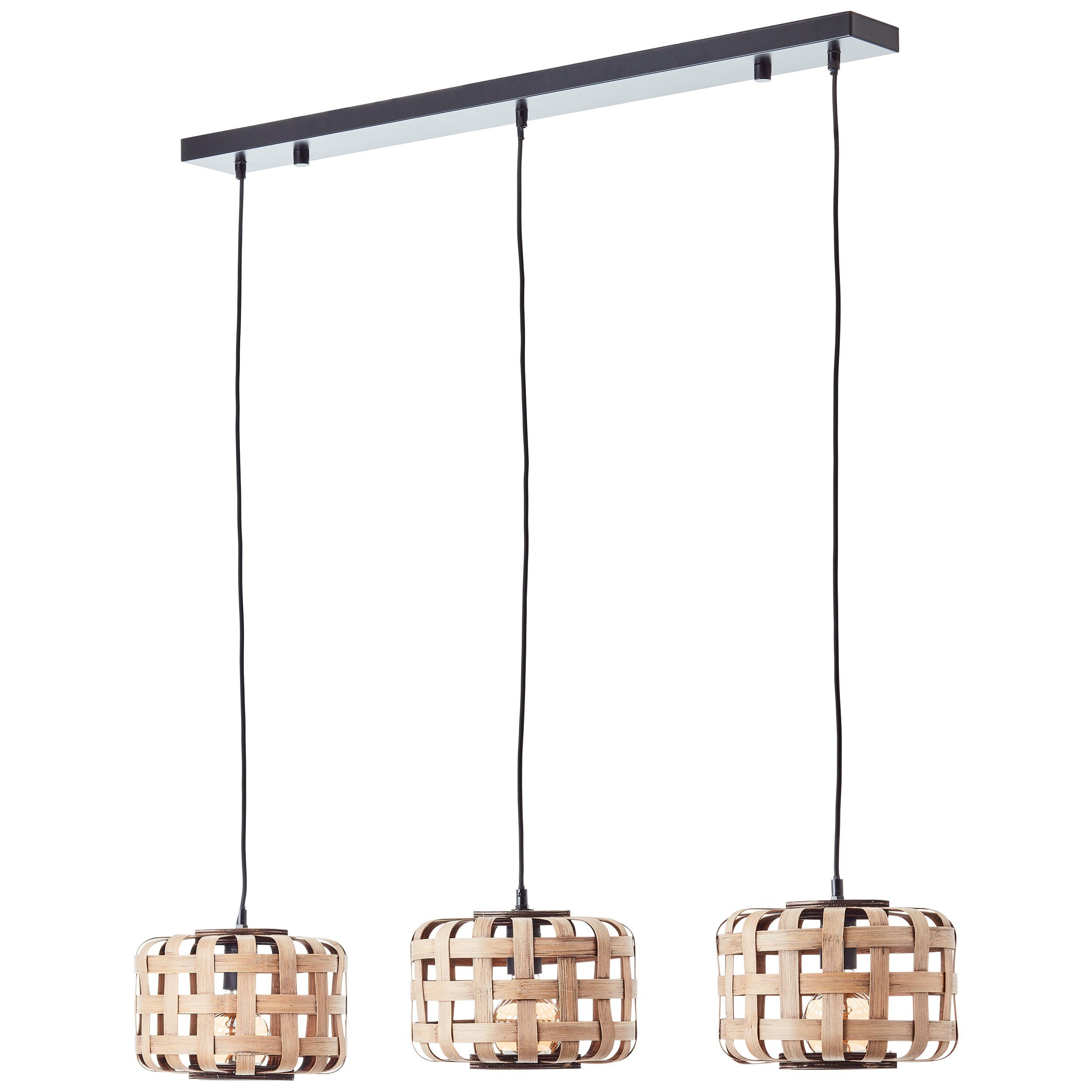 Brilliant Leuchten Hanglamp Woodline 146 x 25 x 104 cm, 3 x e27, kappen van bamboe, natuur/zwart (1 stuk)