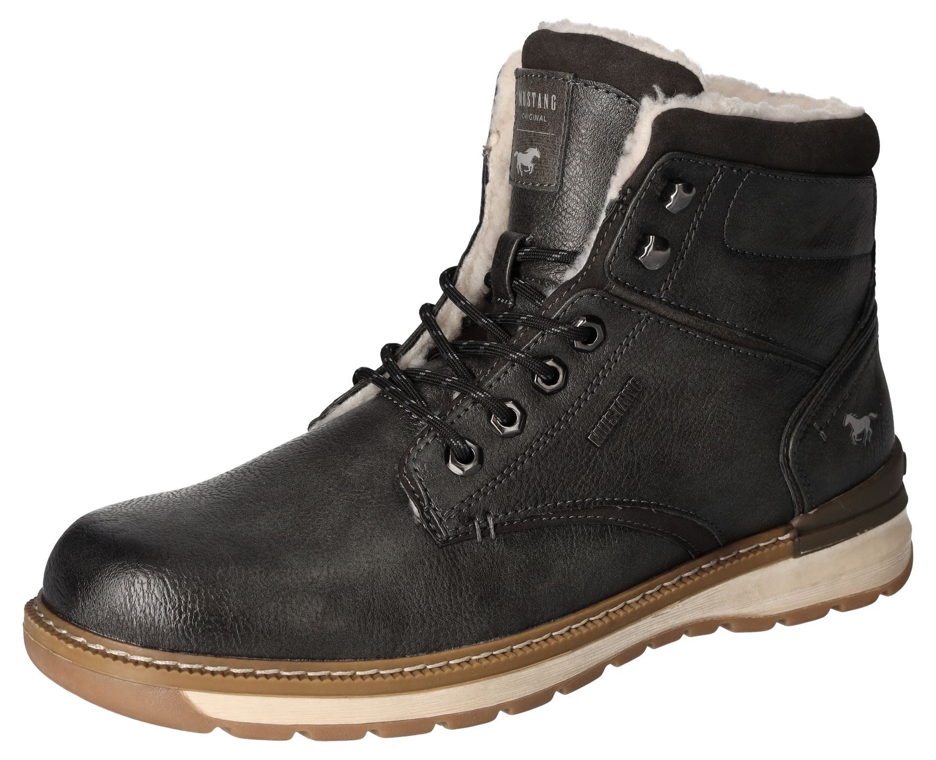 Mustang Shoes Winterlaarzen casual mode, veterschoenen, winterlaarzen met oogjes en logo-patch