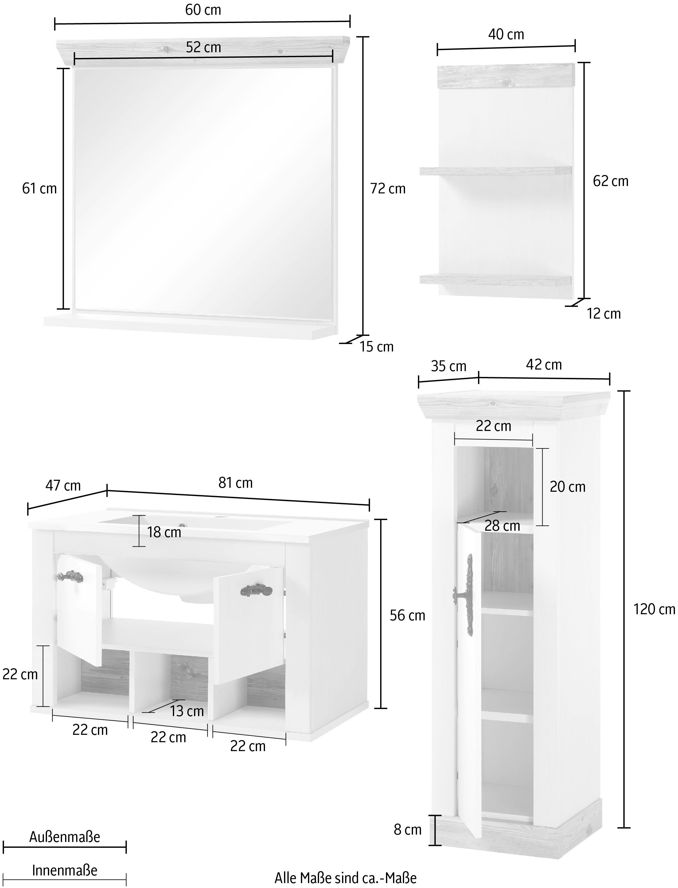 Home affaire Badkamerserie Florenz, badkamer in landhuisstijl, 4-delig badkamer (4-delig)