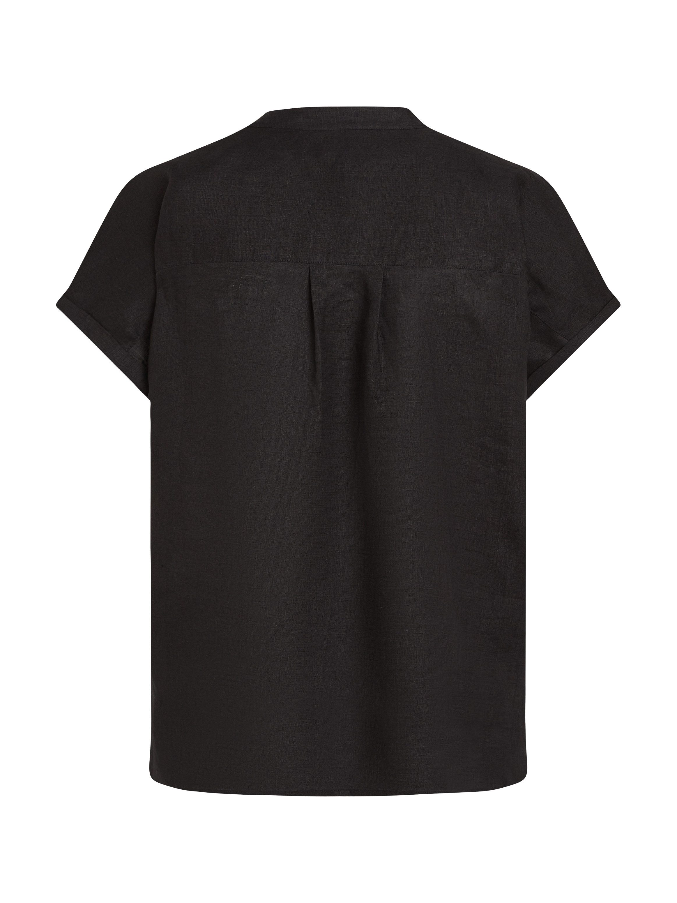 Tommy Hilfiger Blouse met korte mouwen ESS LINEN COLLARLESS S/S BLOUSE met logo-borduursel, verkoelend premium linnen