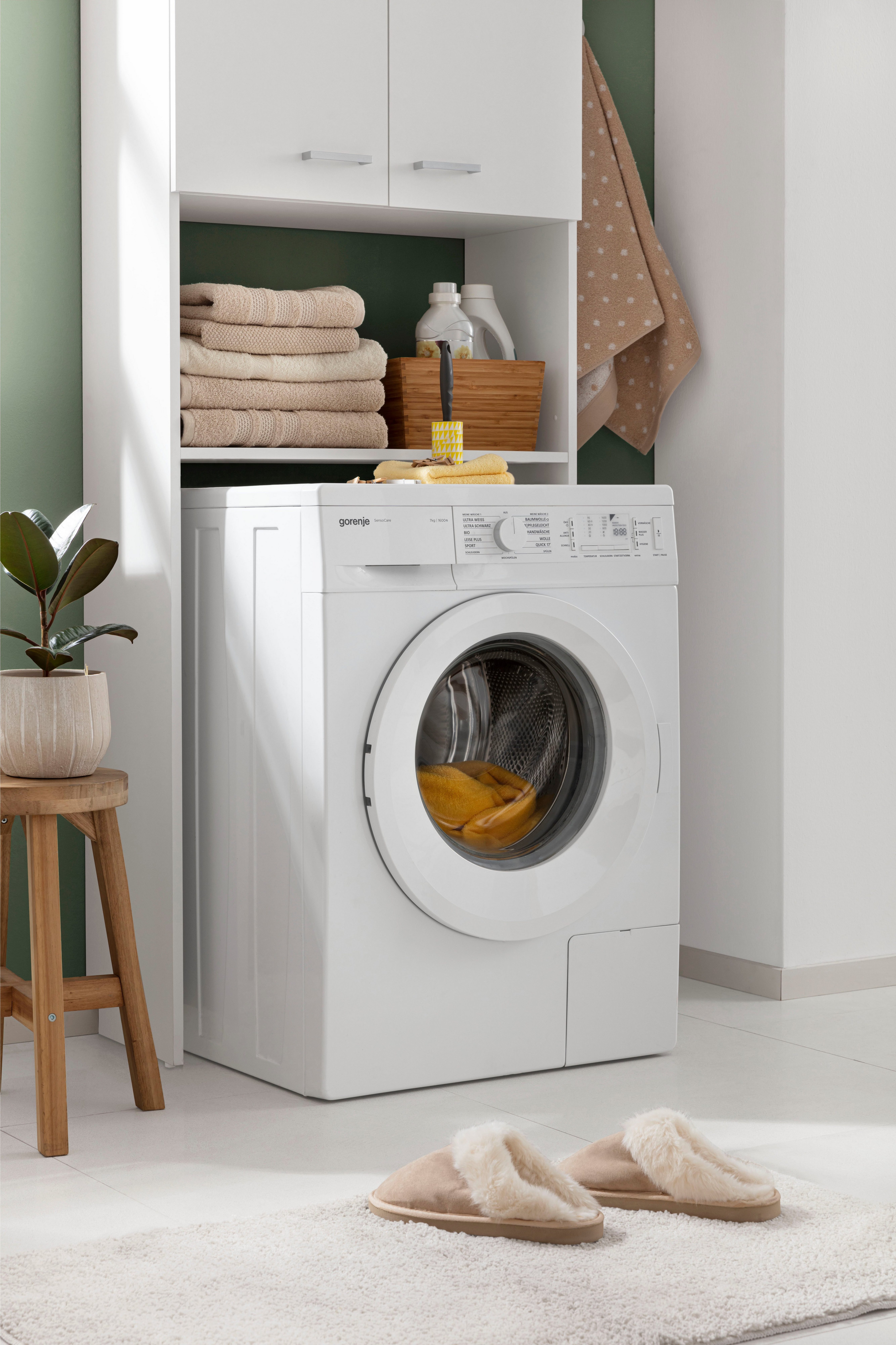 Schildmeyer Kast voor wasmachine Mobes, Made in Germany Breedte x hoogte: 70,3x188,6 cm, bergruimte in rekvak en achter dubbele deur