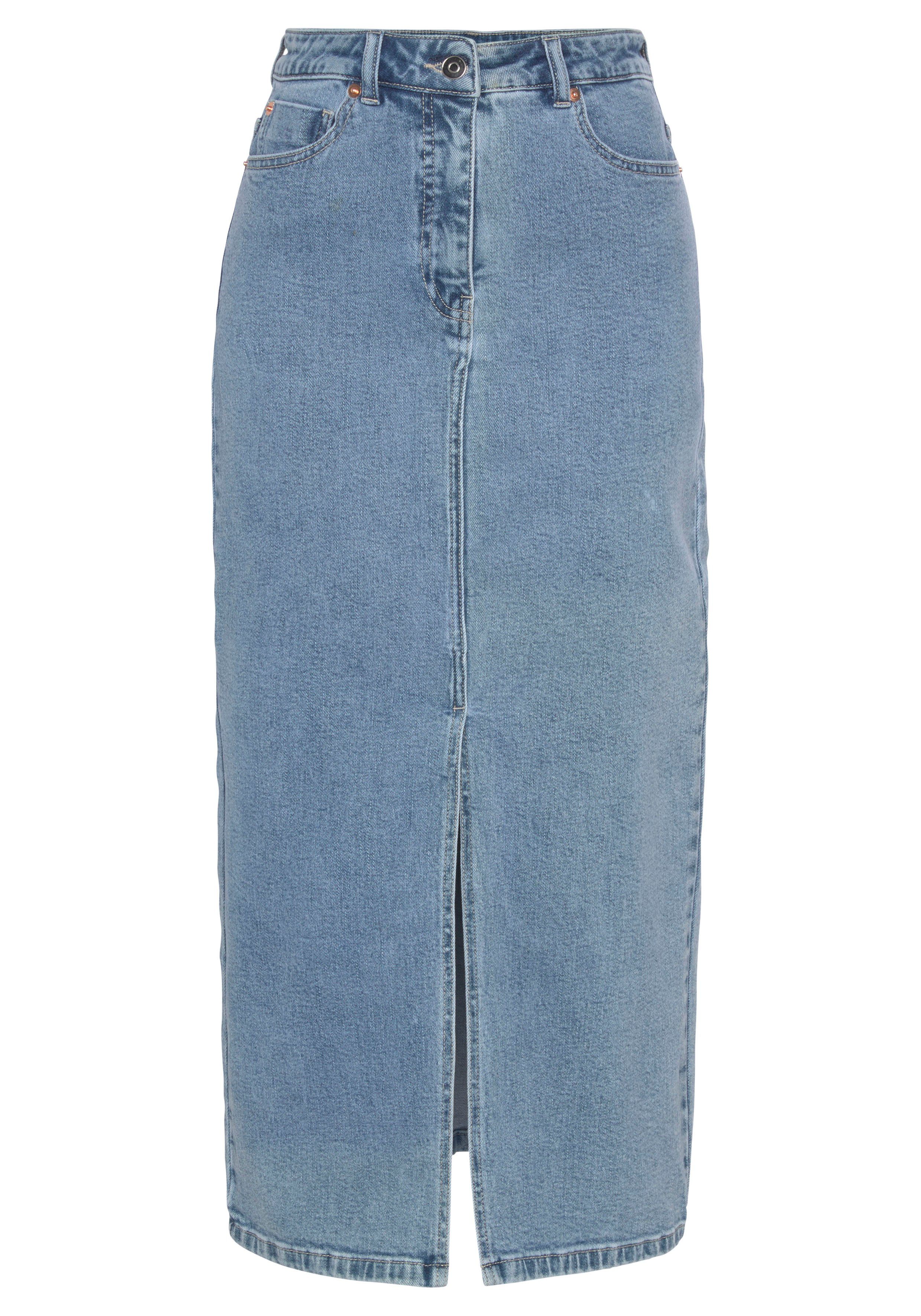 Buffalo Jeans rok in modieuze midi-lengte, elastische denimrok met split, zomerrok