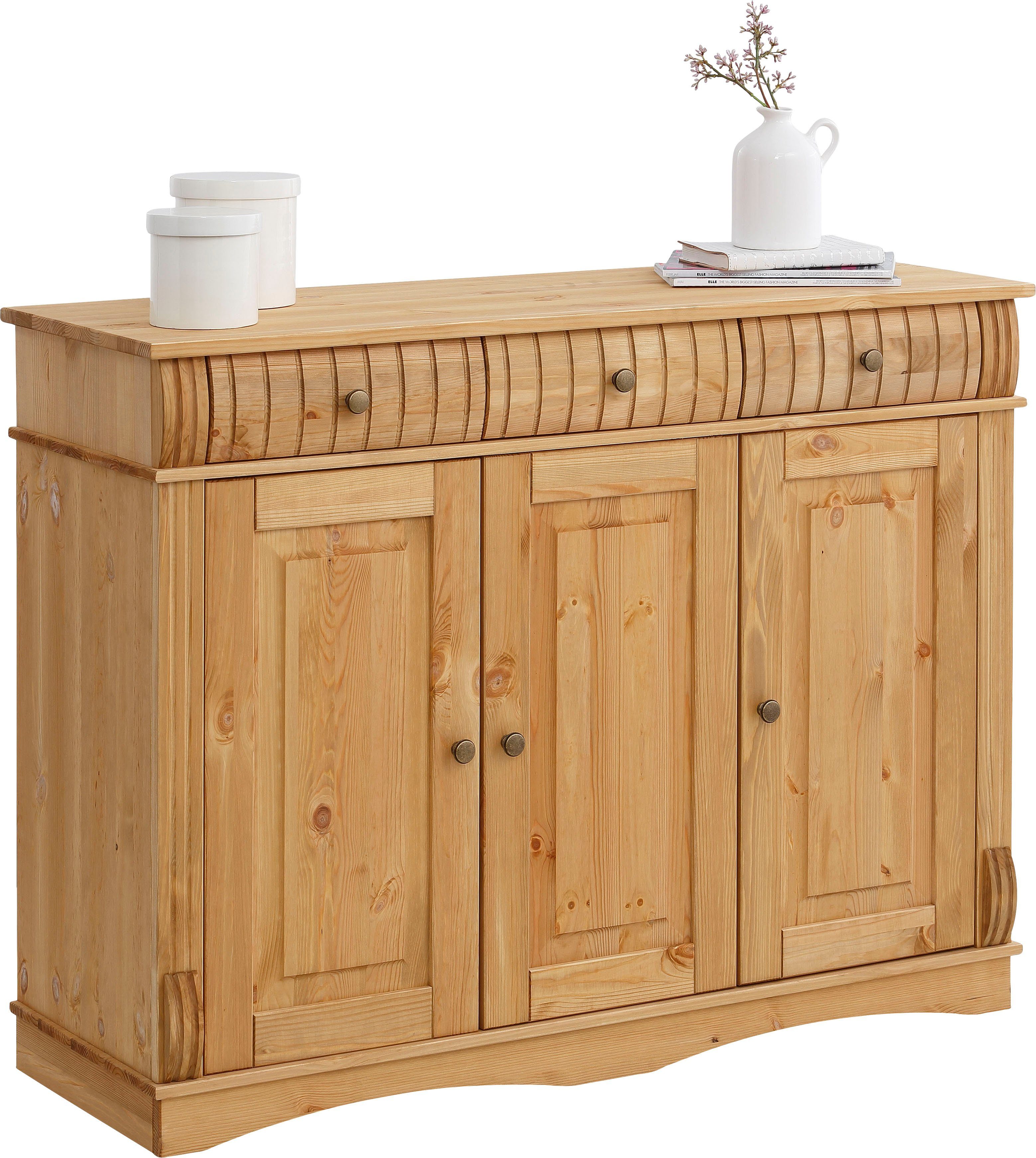 Home affaire Dressoir Teresa Commode, 3-deurs, breedte 119 cm, van massief dennenhout, FSC®