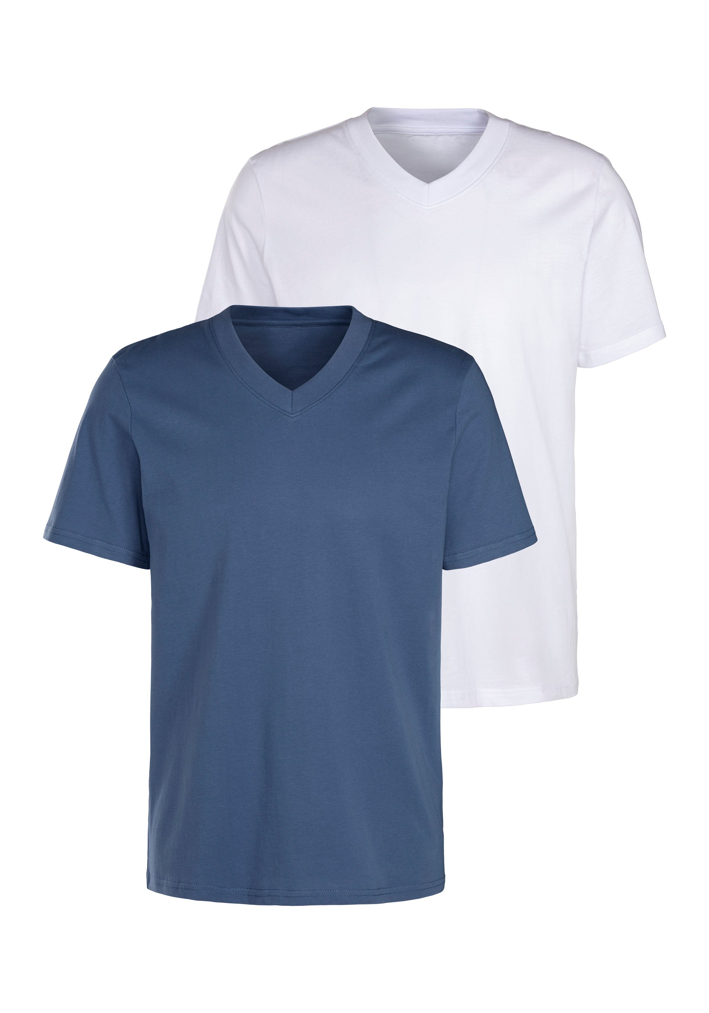 KangaROOS T-shirt Regular fit Vrijetijdsshirt met korte mouwen, V-hals van 100% katoen (Set van 2)