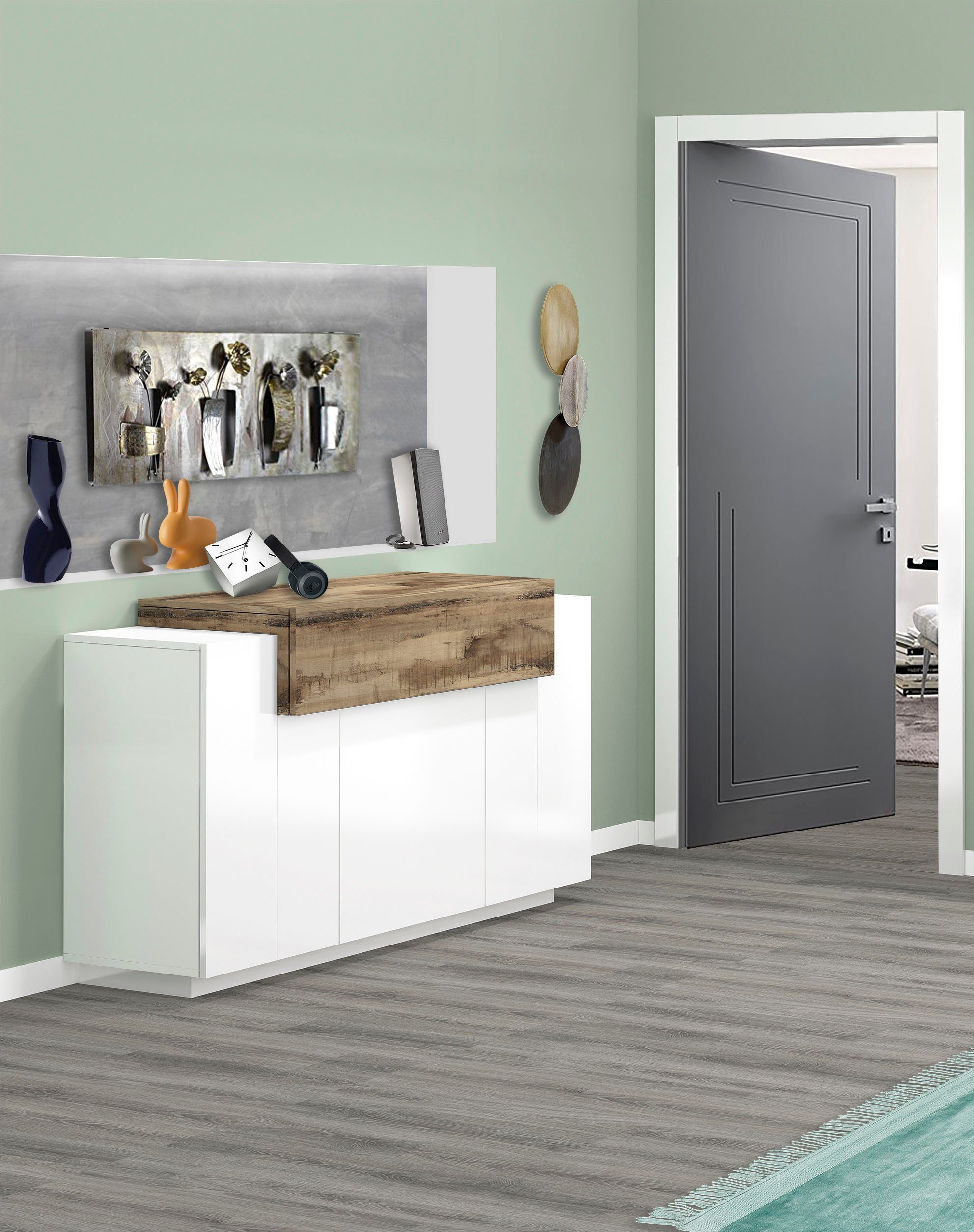 INOSIGN Kast Coro, commode, kast, buffet, greeploos 1 klep, 3 deuren, dubbele diepte hoogglans fronten, breedte 140