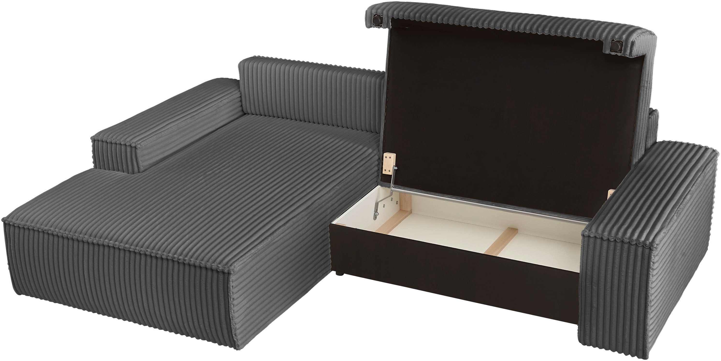 andas Hoekbank Finnley slaapbank 267 cm in Bouclé, fijne structuur en cord, L-vorm