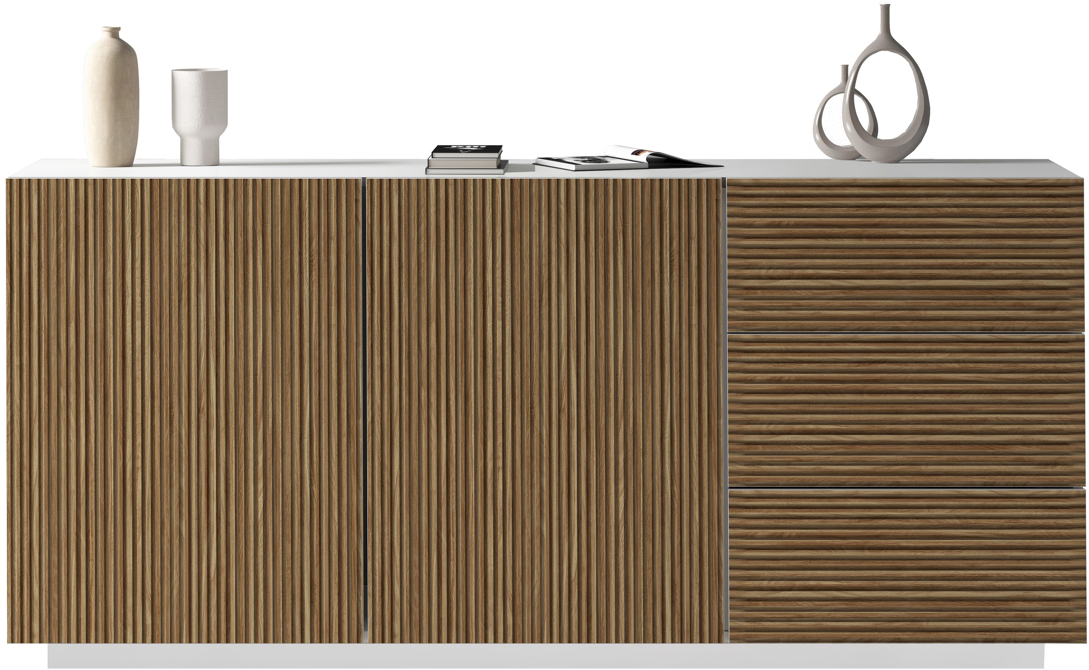 INOSIGN Dressoir Vega Sideboard, Ladekast, 180 cm met 2 deuren en 3 lades, fronten met groeflook