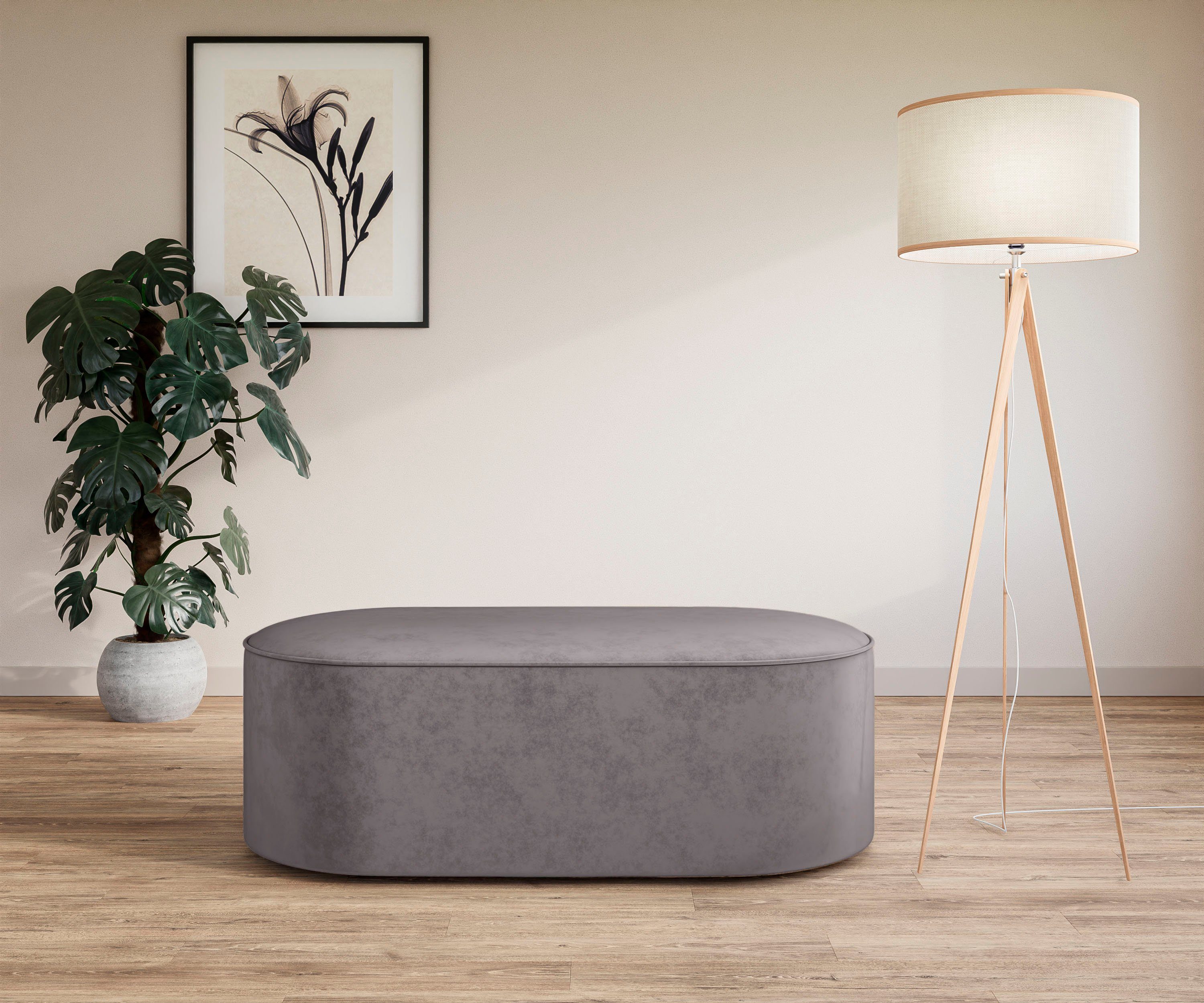 andas Hocker EIVIND zitpoef, afmetingen: B/D/H: 142/70/48 cm ook in bouclé en fijncord, met golfondersteuning