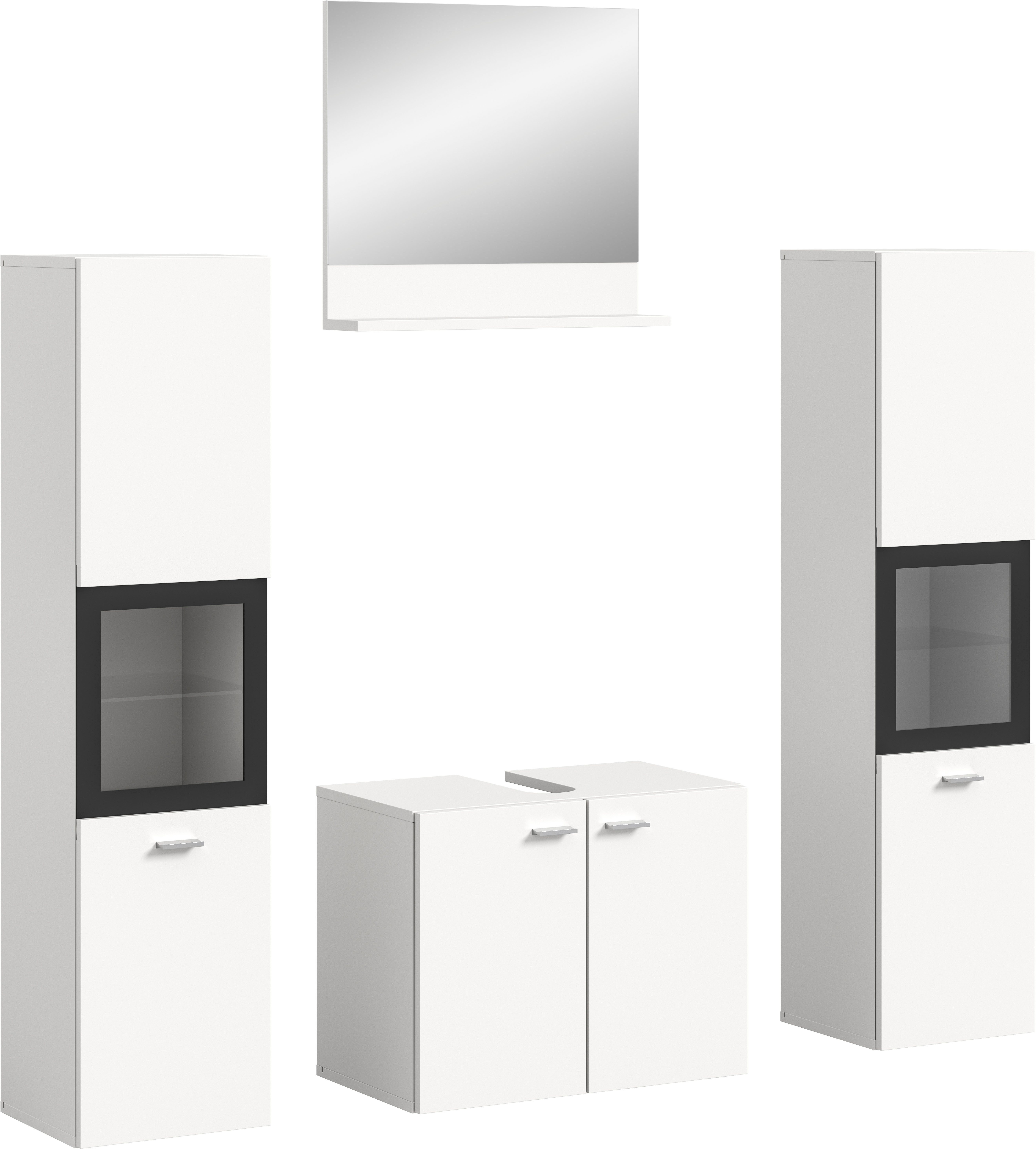 welltime Badmeubelset Tampa, breedte 137cm, 4-delig Wastafelonderkast, spiegel, hoge kast (4 stuks)