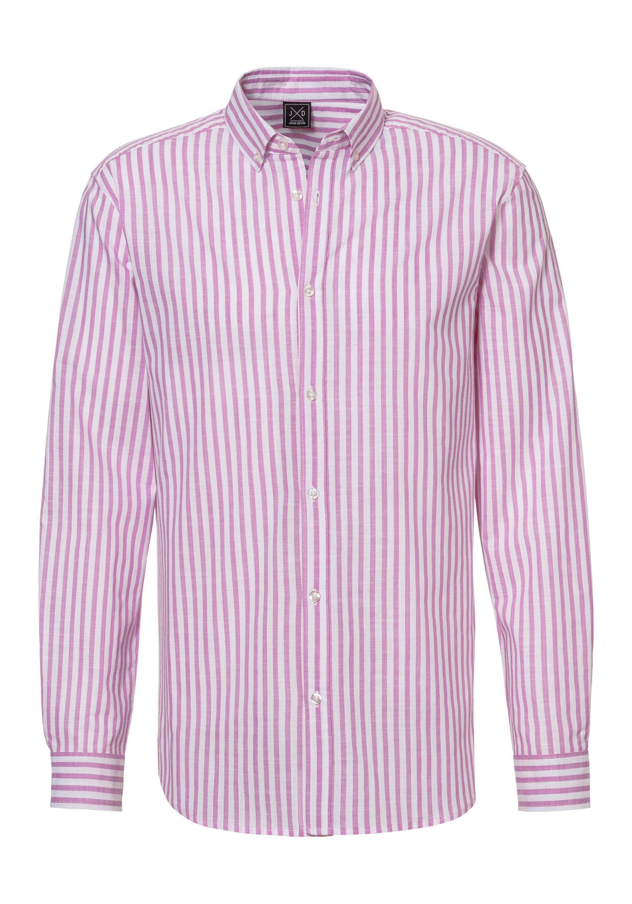 John Devin Overhemd met lange mouwen Regular fit Gestreept overhemd met button-down-kraag, van 100% katoen