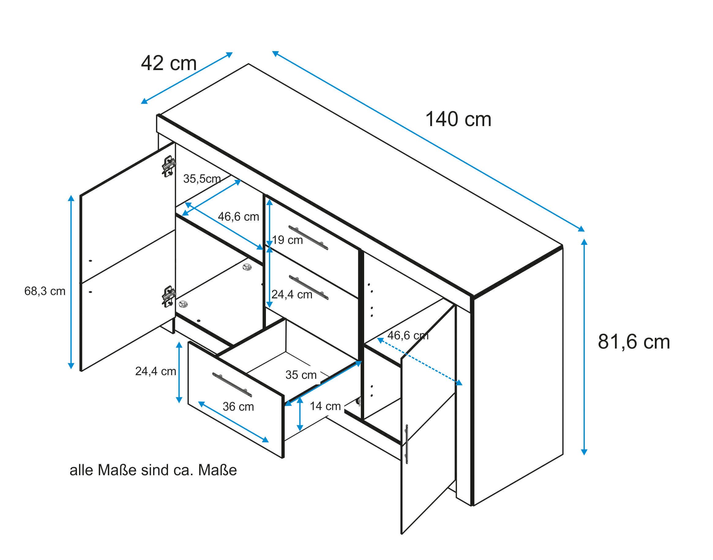 VOGL Möbelfabrik Dressoir Toronto Breedte 140 cm