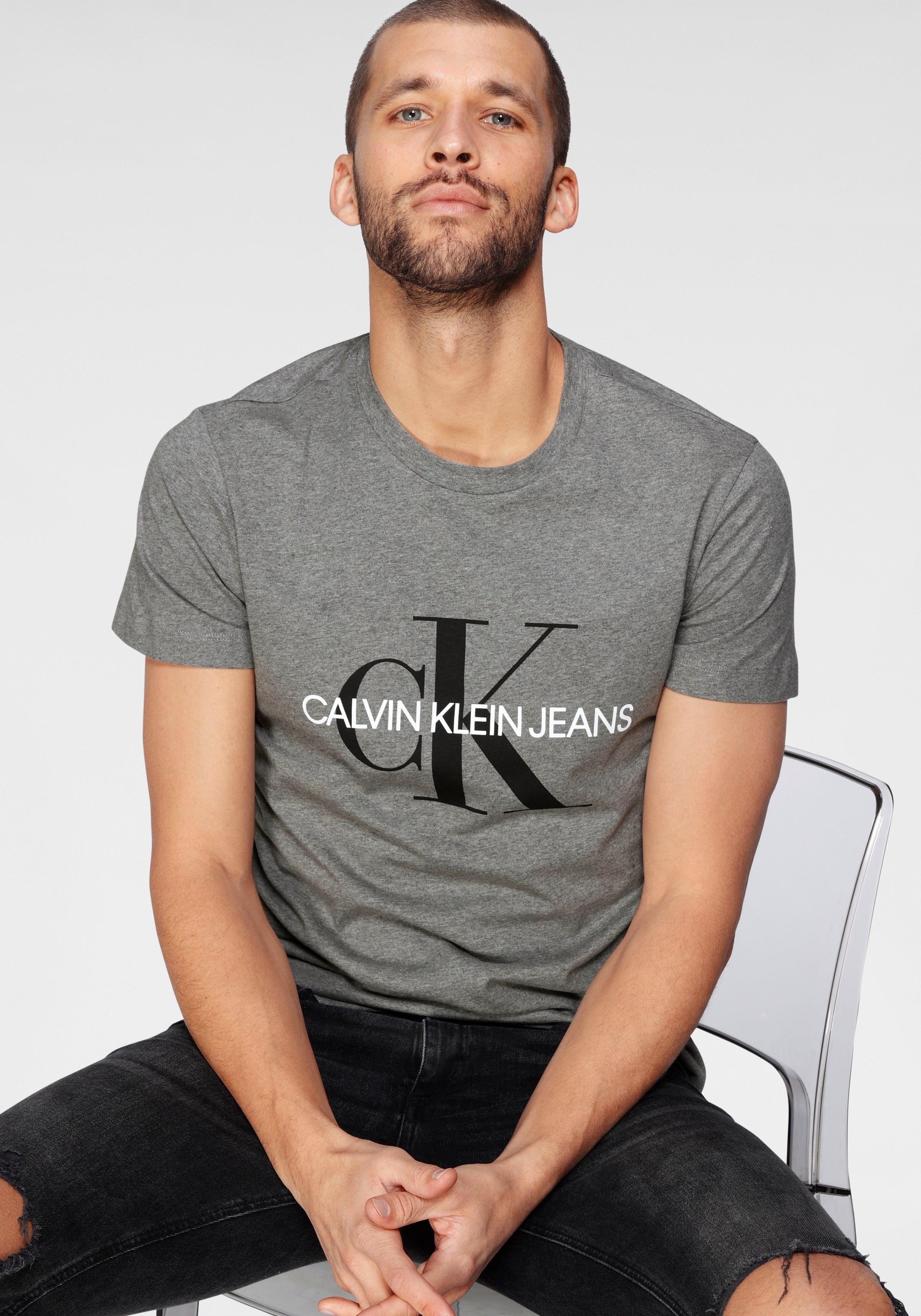 Calvin Klein T-shirt ICONIC MONOGRAM SLIM TEE heren t-shirts maat M (48/50) grijs