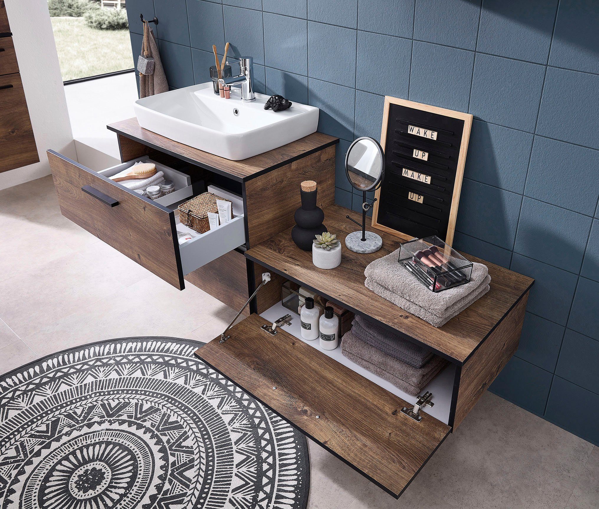 Saphir Onderkast Quickset badkast met 1 klep, inclusief afdekplaat Badkamer onderkast, eiken Ribbeck in dwarsimitatie, 71 cm breed