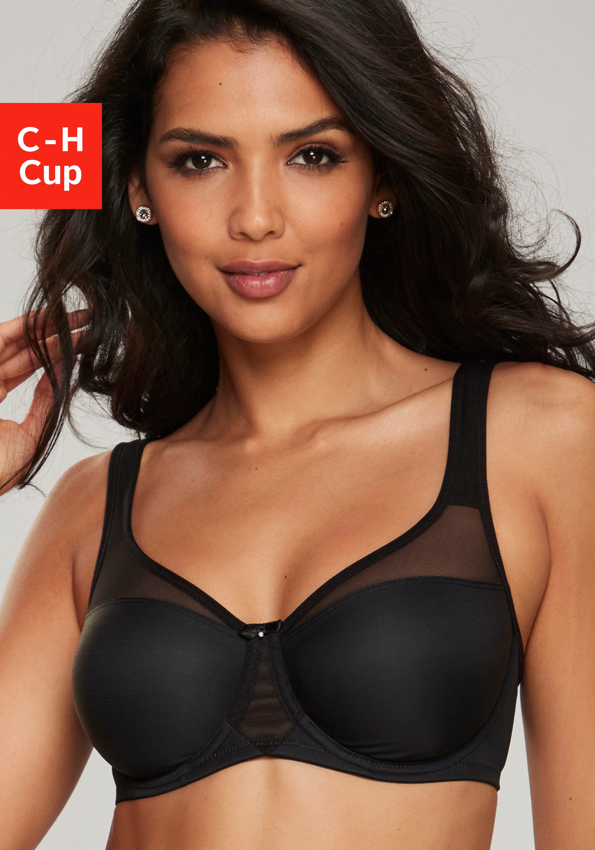 Nuance Minimizer-bh met beugels en modieuze mesh dames minimizer bh's maat 105 F zwart