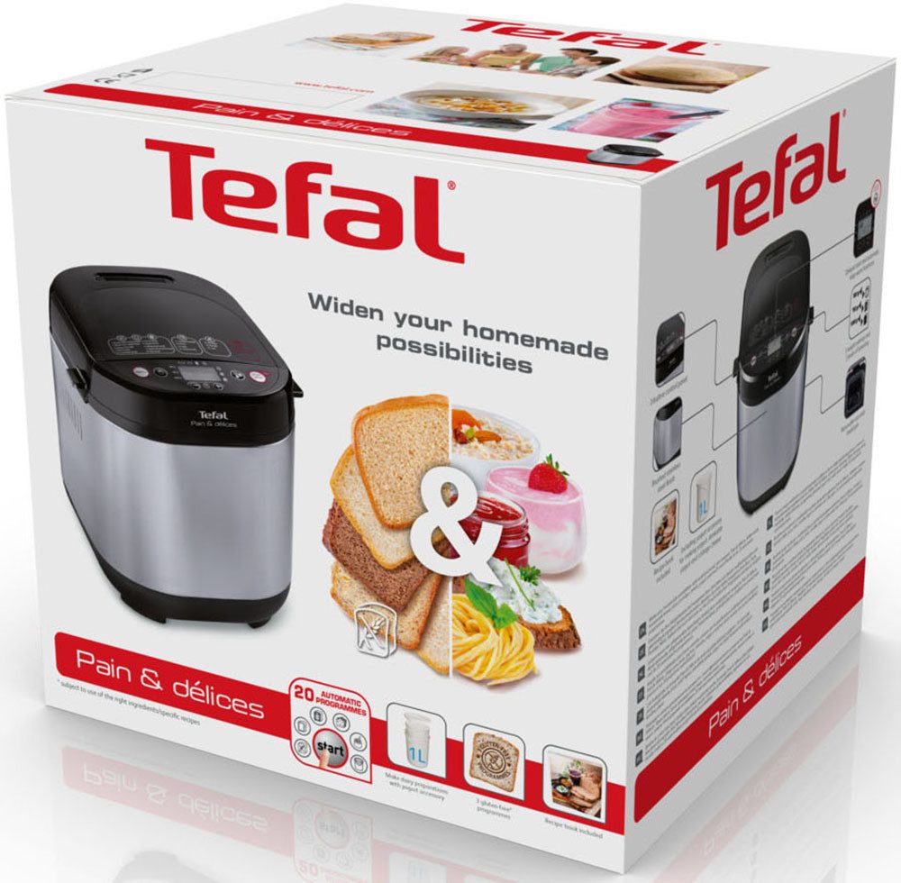 Tefal Broodbakmachine Pain & Délices, 20 bakprogramma's, 3 broodmaten en bruiningsgraden 3 broodformaten & bruiningsgraden, ook voor andere deegsoorten, pf240e