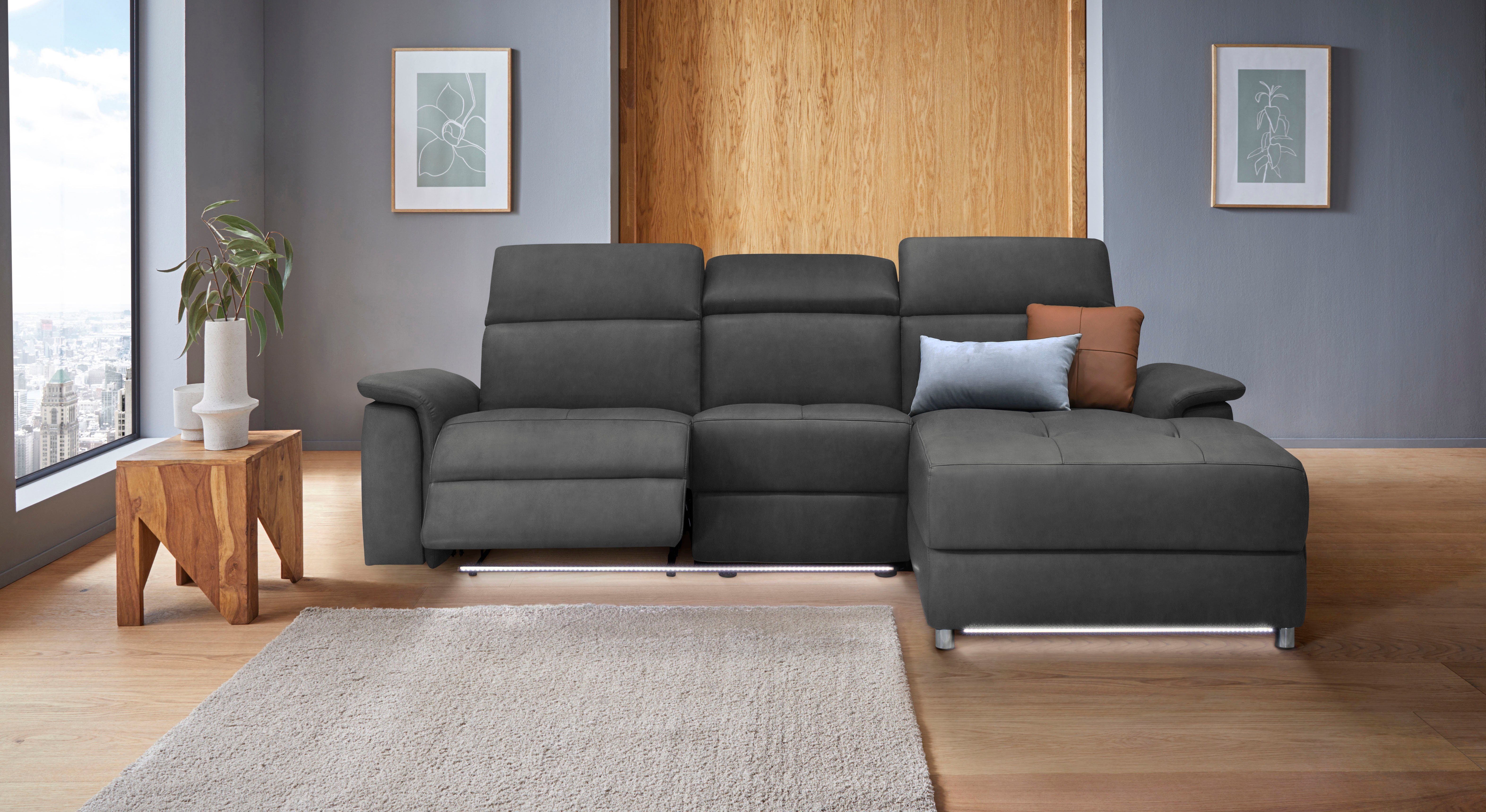 Places of Style Hoekbank Pareli, L-model, 259 cm, met récamier, echt leer, imitatieleer, weefstof