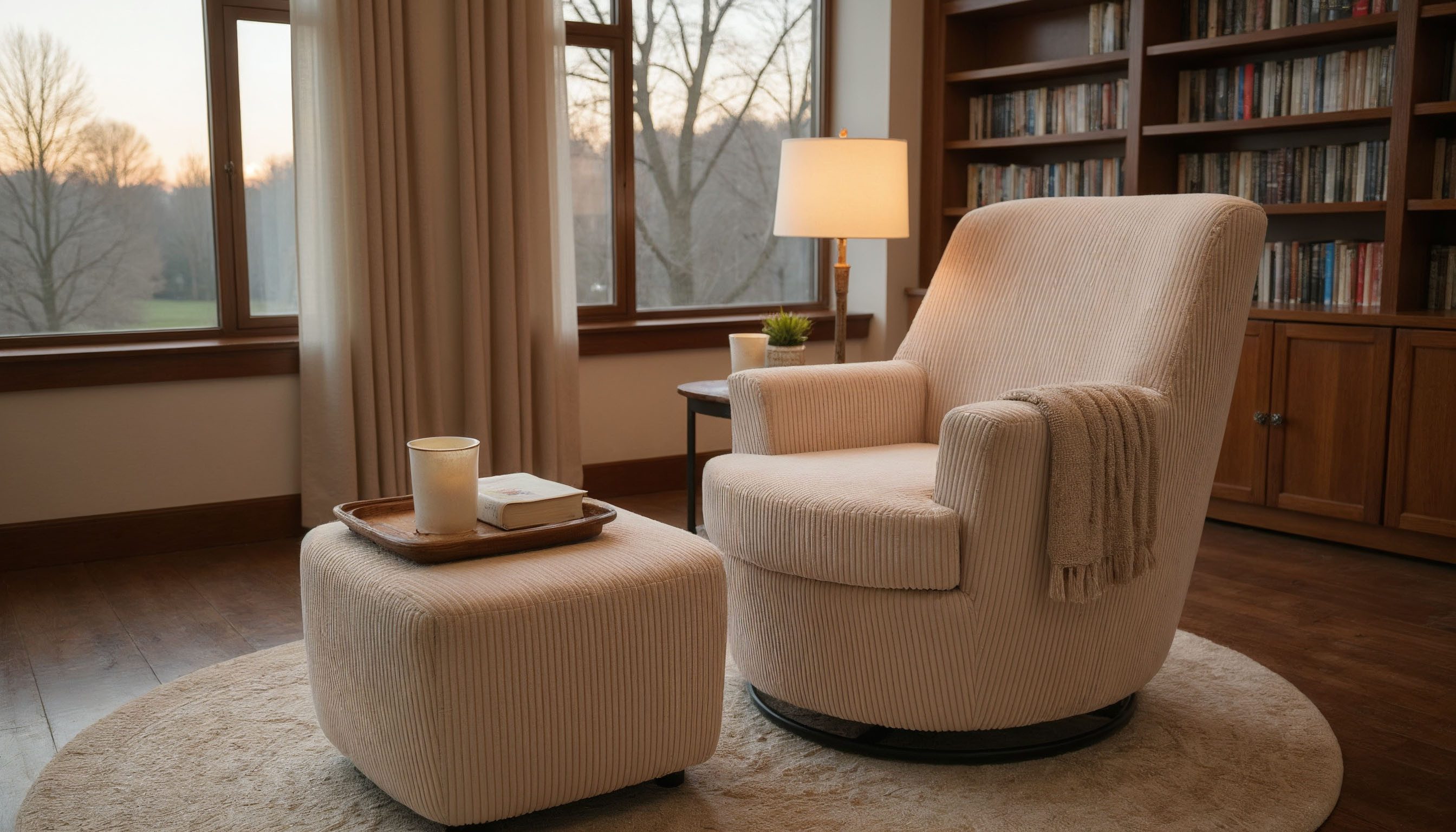 INOSIGN Draaibare fauteuil Hetty, draaistoel met kantelfunctie en poef, leesstoel, armstoel (set, 2 stuks)