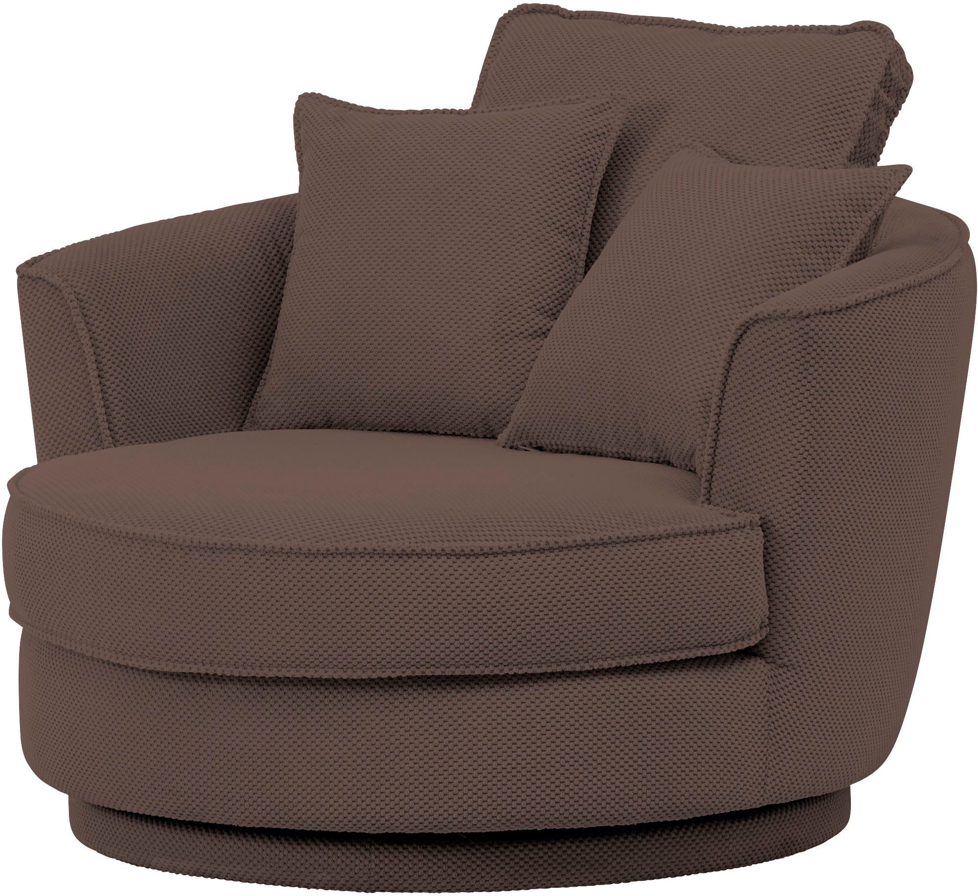 Leonique Draaibare fauteuil MAISIE, Love Seat XXL, leesfauteuil BIG- Zetel in MEGA CORD en geweven velours, 360 graden draaibaar