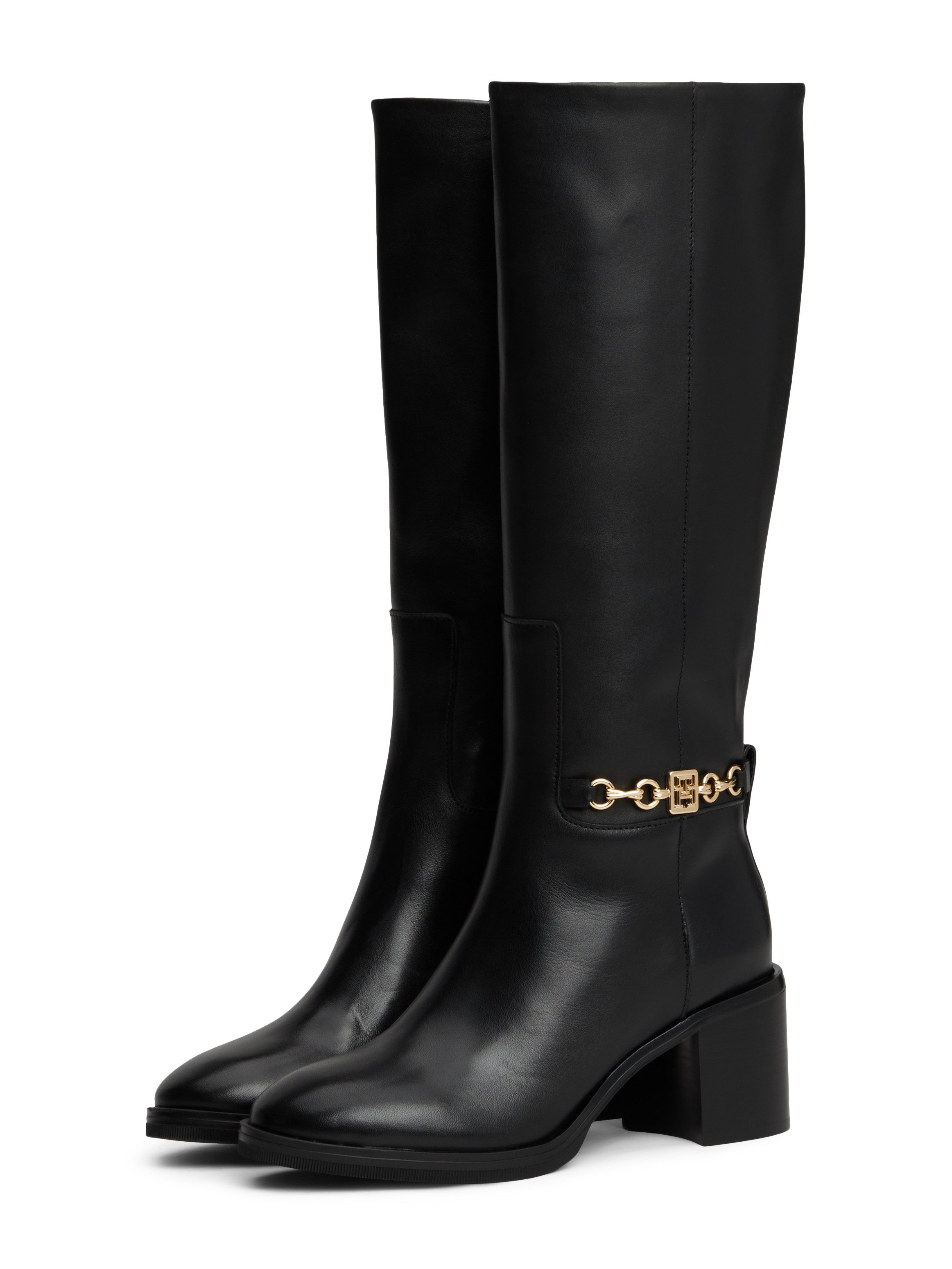 Tommy Hilfiger Laarzen TH CHAIN LEATHER LONG BOOT hakken, lange laarzen met zijdecoratieve gesp