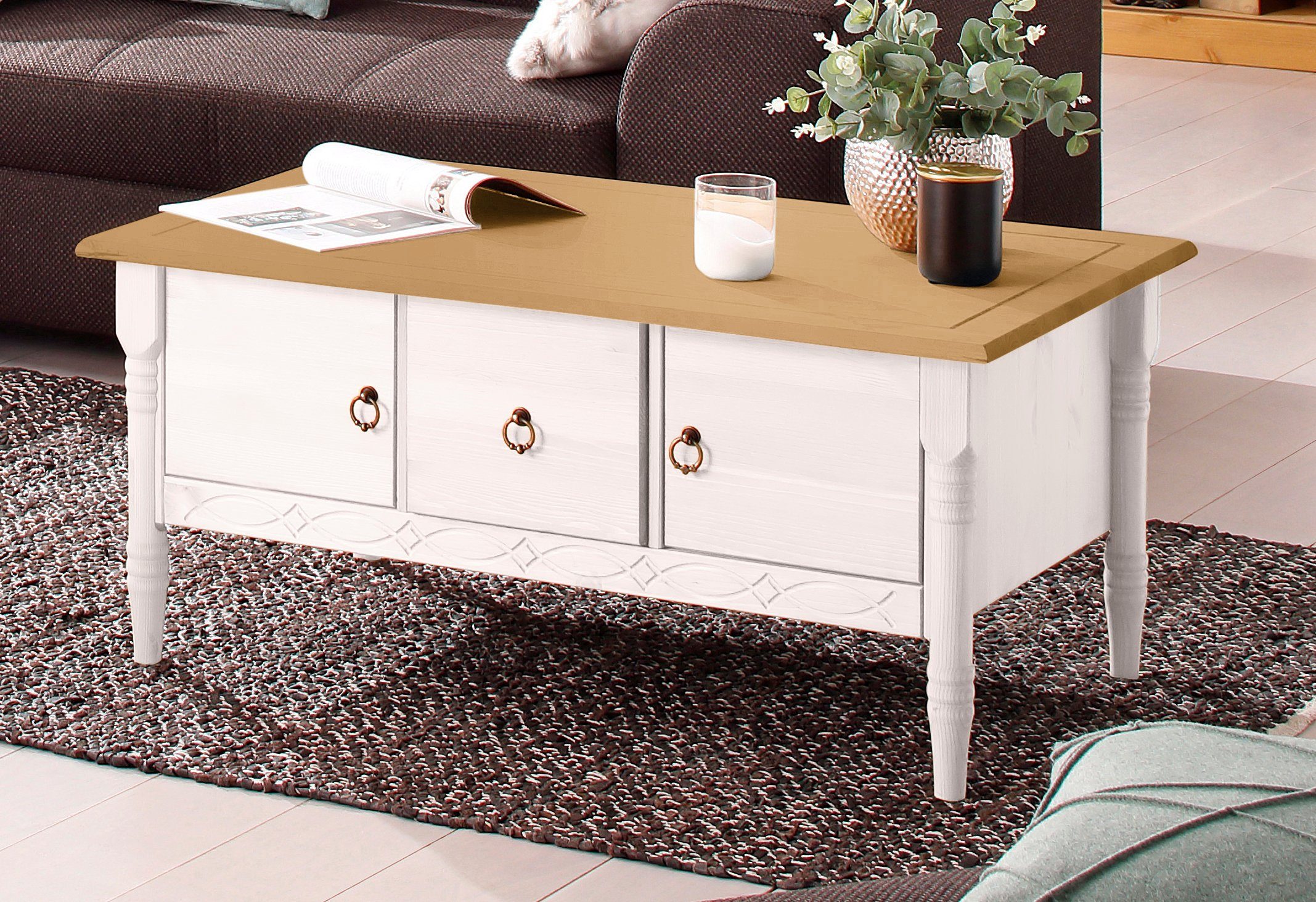 Home affaire Salontafel Indra van massief dennenhout, fsc®, met opbergruimte, discreet ornament