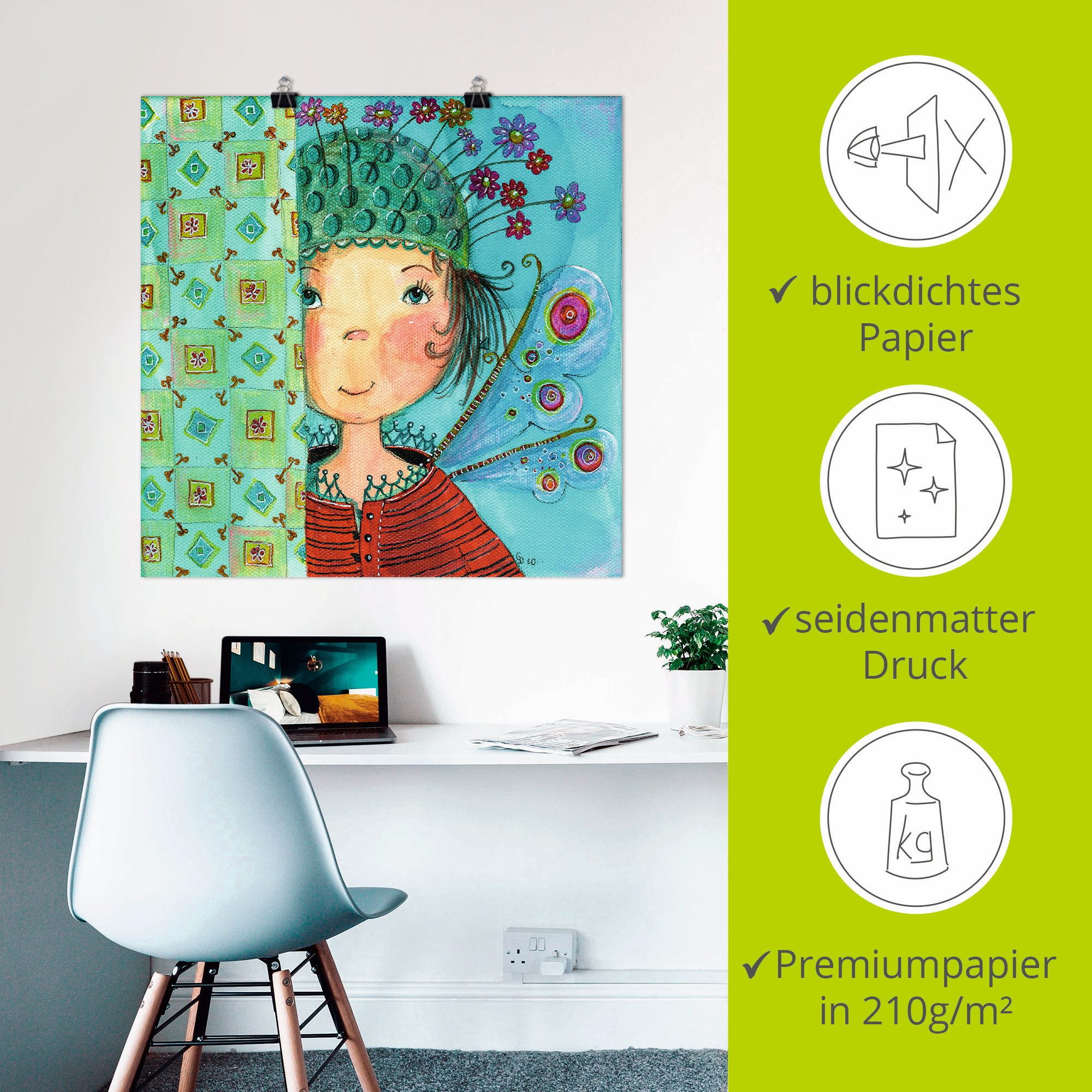 Artland Artprint Engeltje verstopt zich als artprint op linnen, poster in verschillende formaten maten