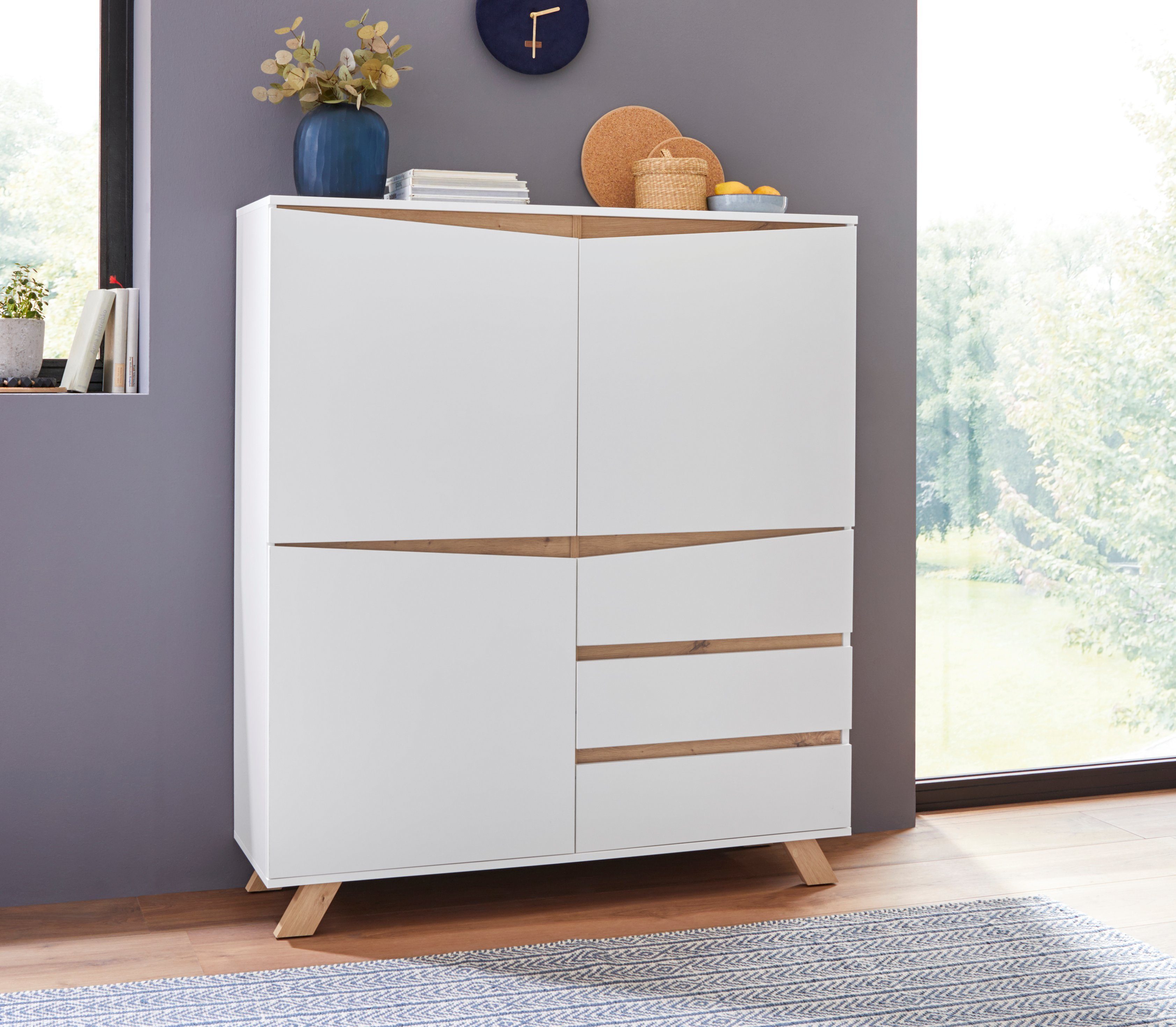 Homexperts Highboard Vicky , breedte 120 cm, hoogte 142 cm, in matwit