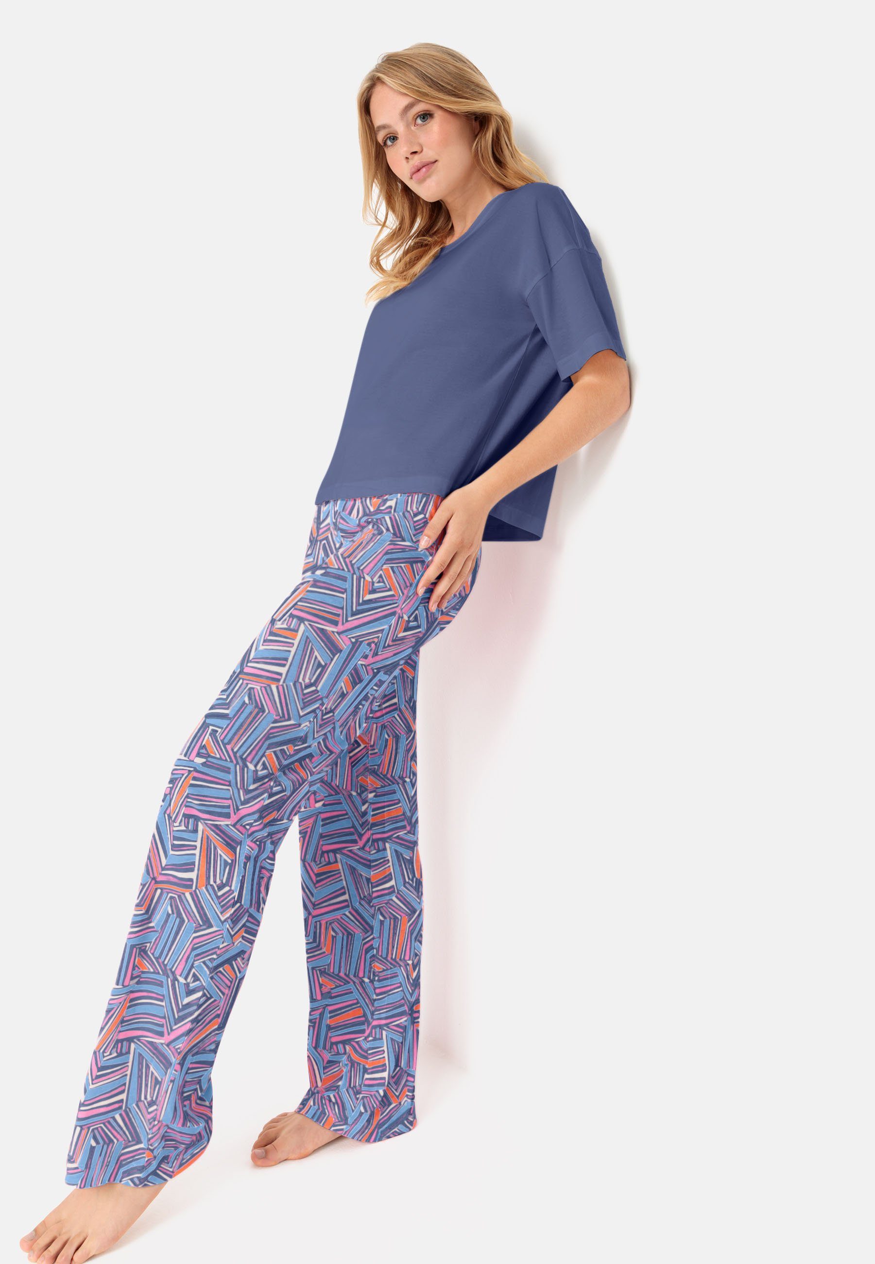 LSCN by LASCANA Pyjama met mooie all-over print (2-delig) dames pyjama's maat 32/34 blauw