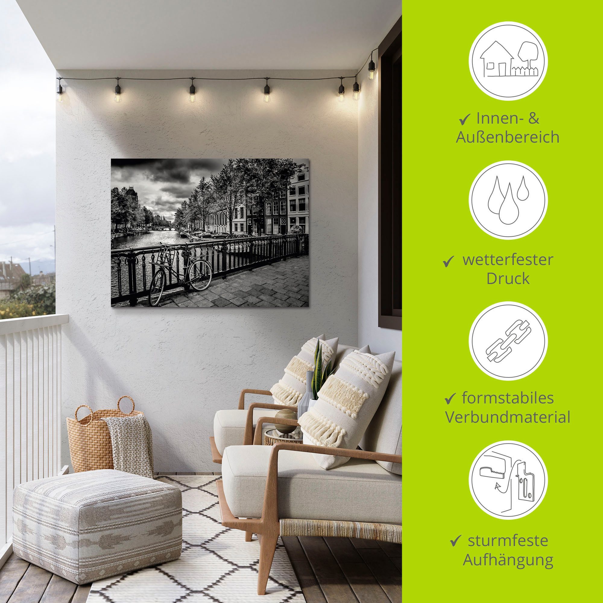 Artland Aluminium dibond print Amsterdam Keizergracht I geschikt voor binnen en buiten, buitenafbeelding