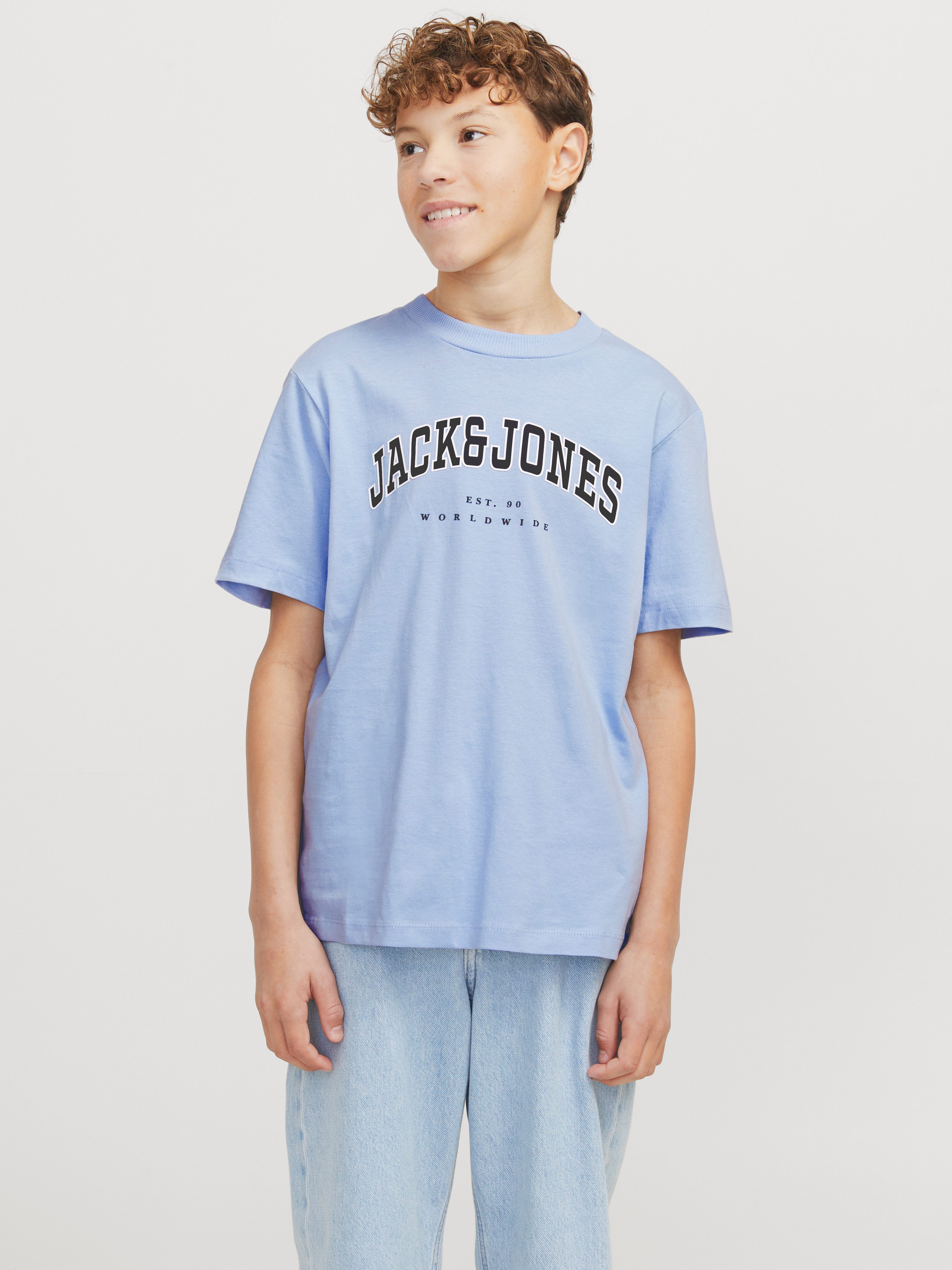 Jack & Jones Junior Shirt met ronde hals JJECALEB VARSITY TEE SS O-NECK NOOS JNR