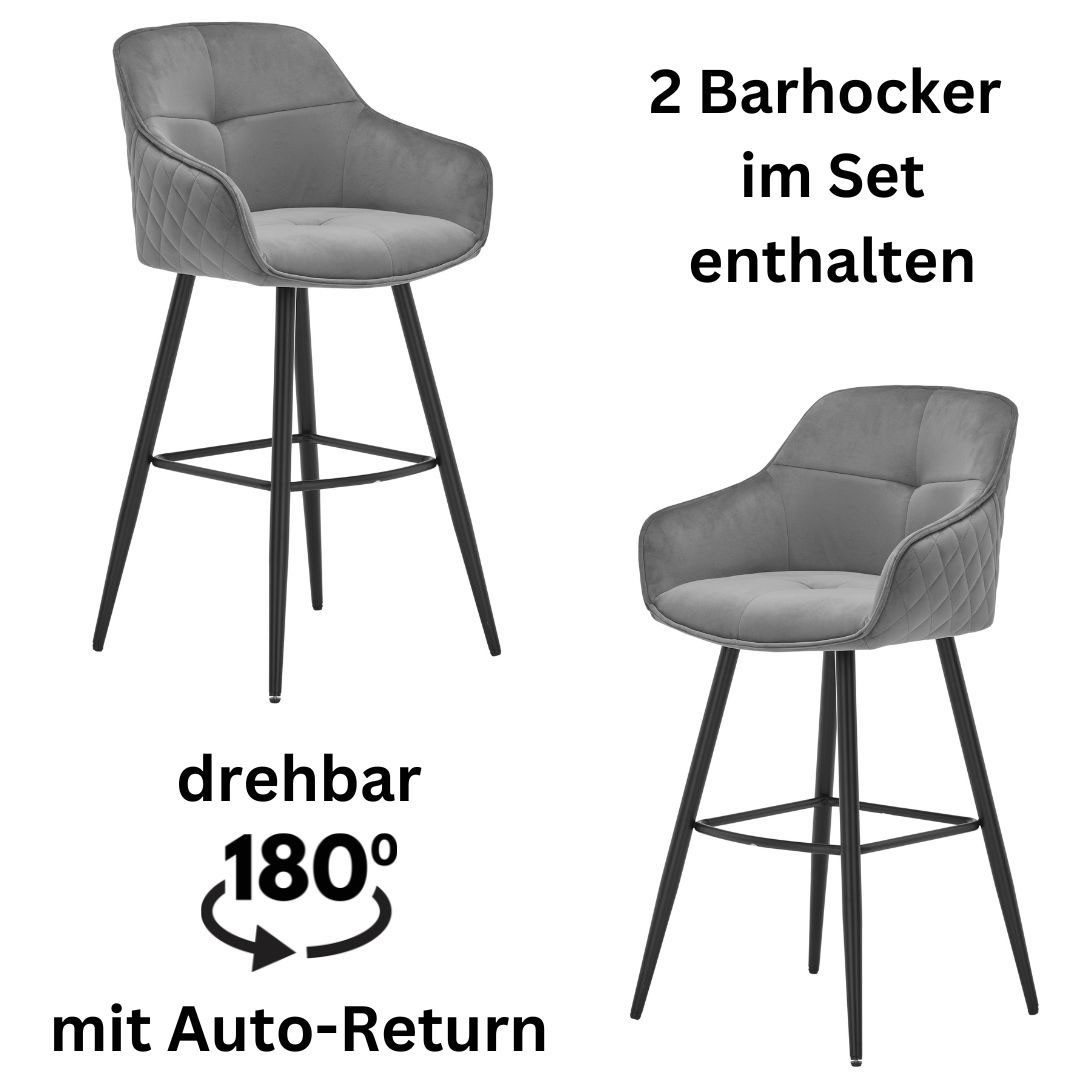 OTTO Stolkom Barkruk EMMA Comfort zithoogte 73 cm, 180° draaibaar auto return functie (set, 2 stuks) tafels & stoelen grijs