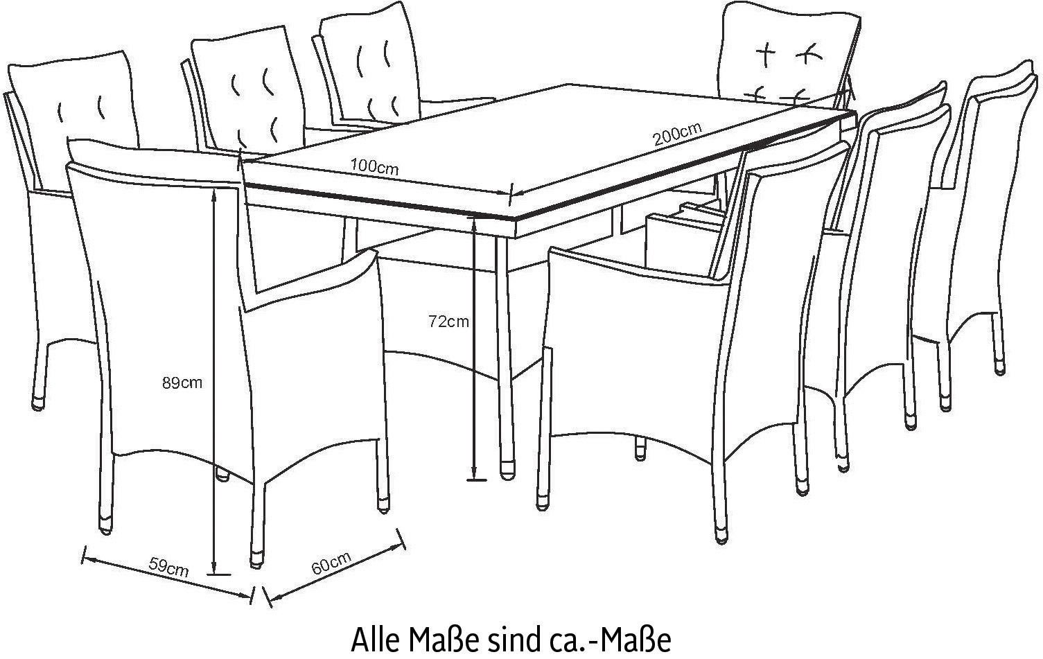 KONIFERA Tuin-eethoek Milaan Polyrotan, gegalvaniseerd staal, opbergruimte onder het tafelblad (set, 25-delig)