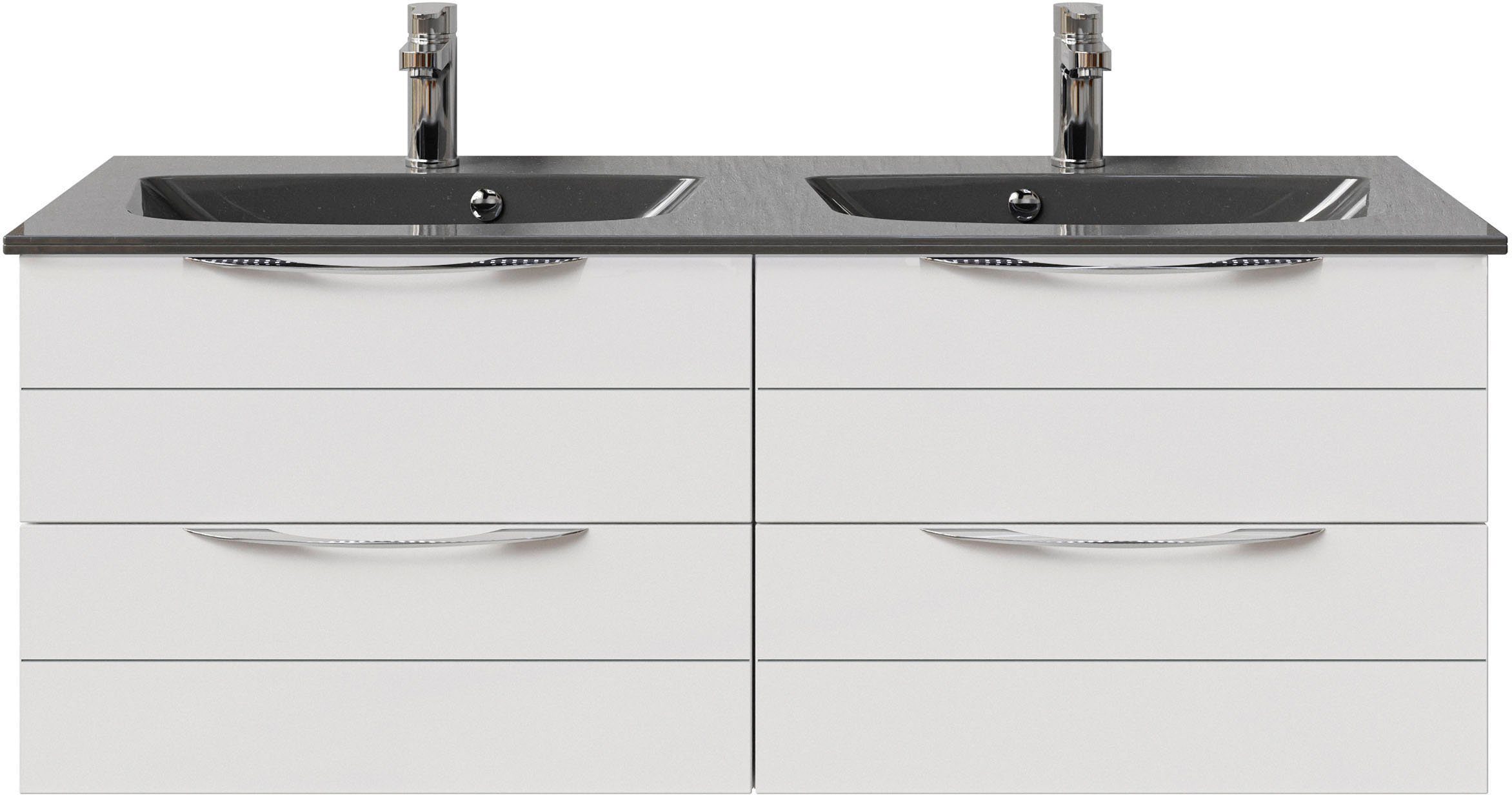 Saphir Wastafelonderkast Serie 6025 mineraalmarmeren wastafel met onderkast, 132 cm breed Dubbele wastafel met 4 lades, hangend, verschillende