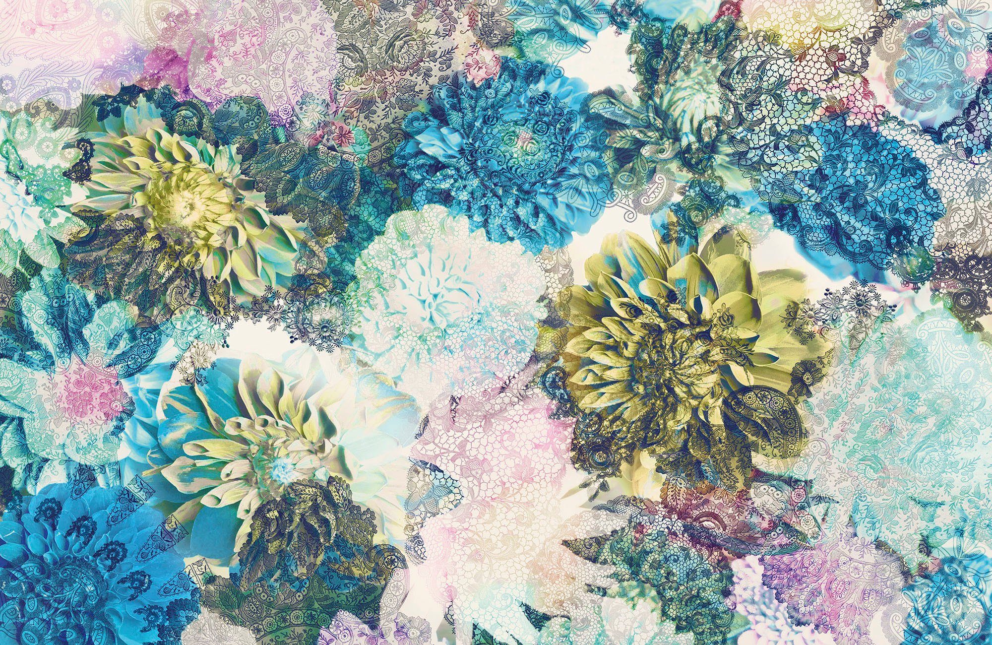 komar vliesbehang frisky flowers 400x260 cm (breedte x hoogte) (1 stuk) multicolor