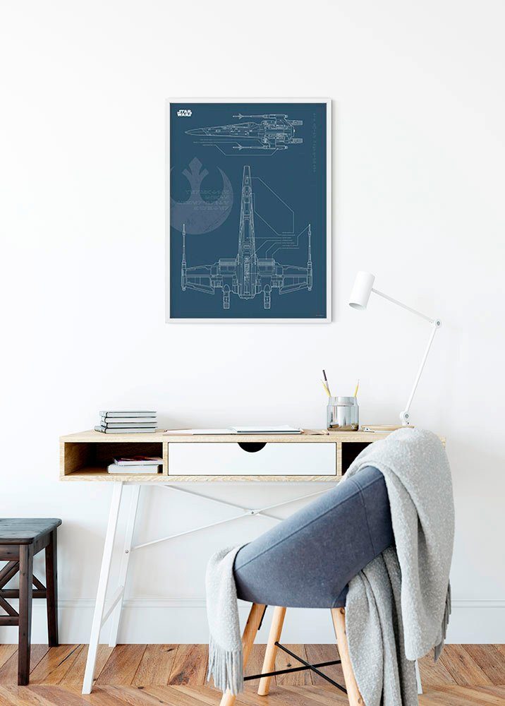 Komar Wanddecoratie Star Wars Blueprint X-Wing Wanddecoratie voor de kinderkamer - zonder lijst (1 stuk)
