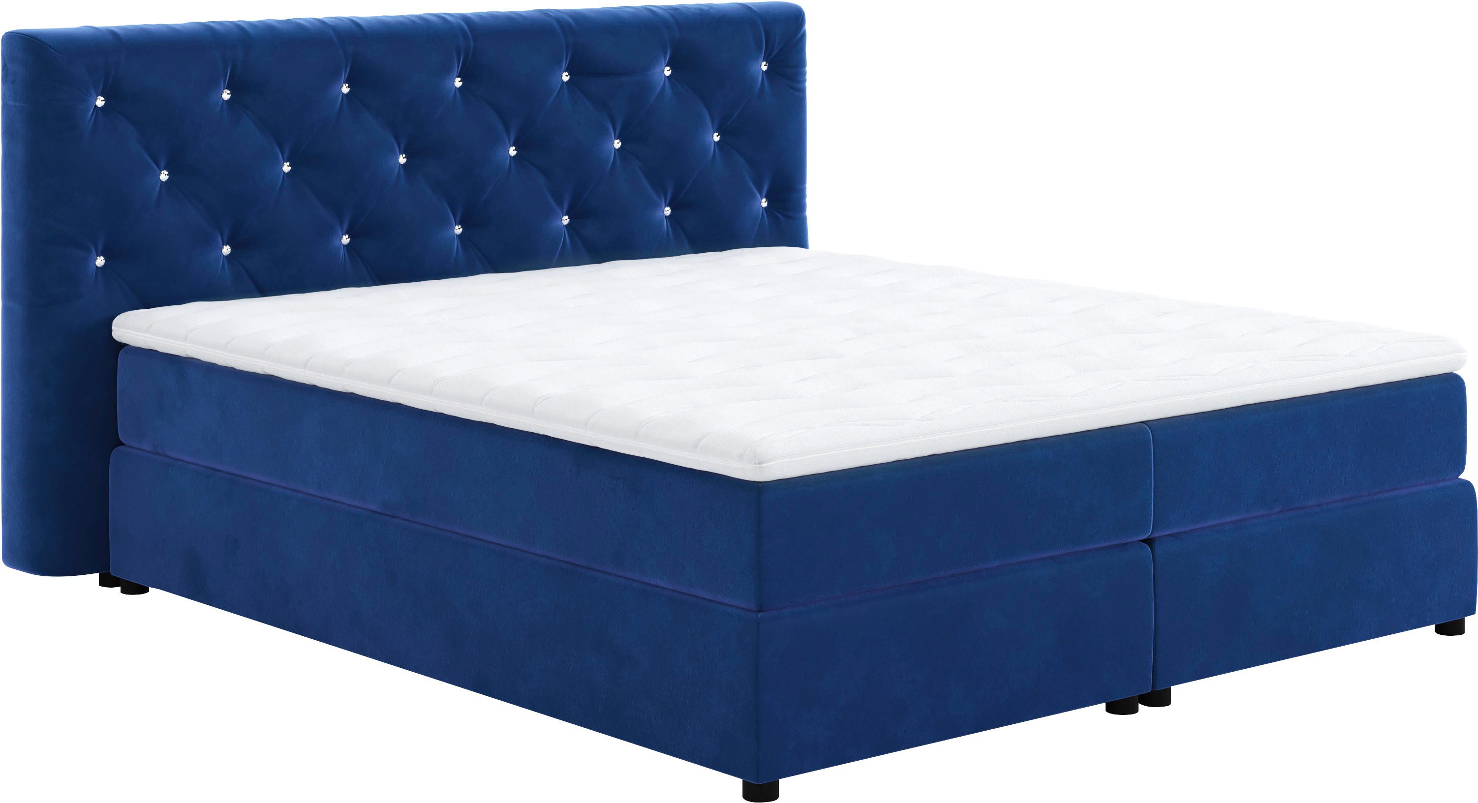 COTTA Boxspring Castlerock met strass-steentjes in het hoofdeinde, incl. topper boxsprings maat Velour VELVET blauw
