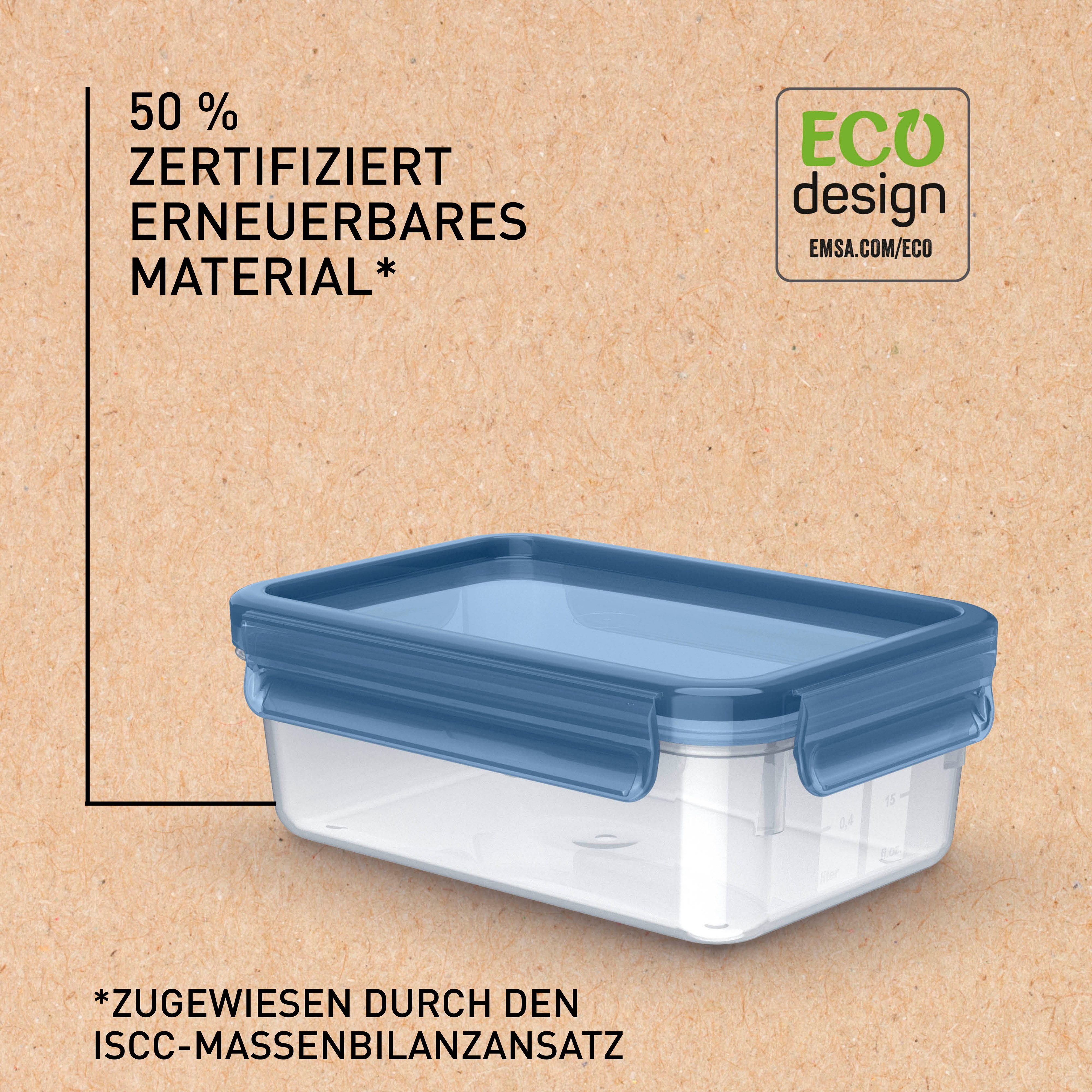 Emsa Vershoudtrommel Clip & Close Eco 1 l, rechthoekig, eco-design, dicht, hygiënisch, vaatwasserbestendig (2-delig)